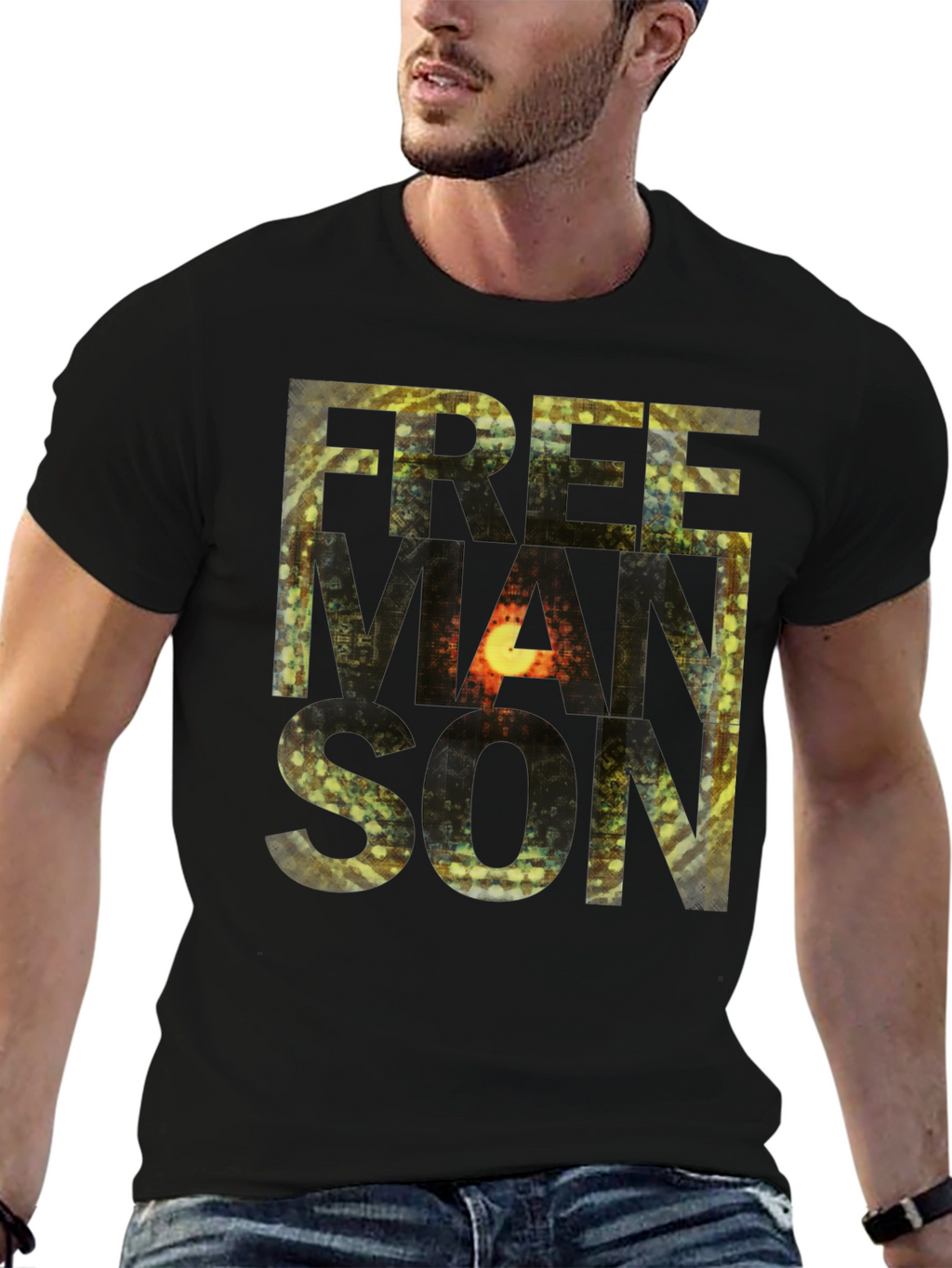 Freemanson Mens Black Graphic T-Shirt