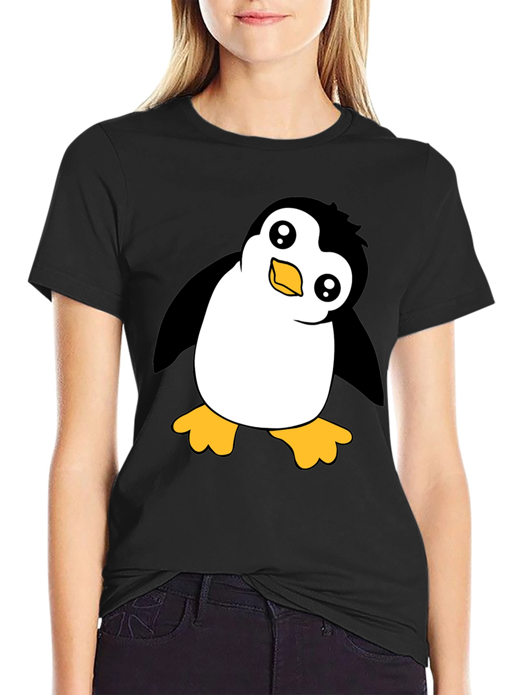 Cute Penguin Graphic Black T-Shirt
