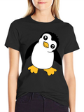 Cute Penguin Graphic Black T-Shirt