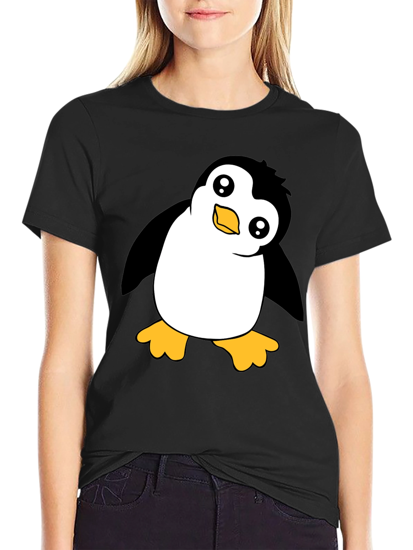 Cute Penguin Graphic Black T-Shirt