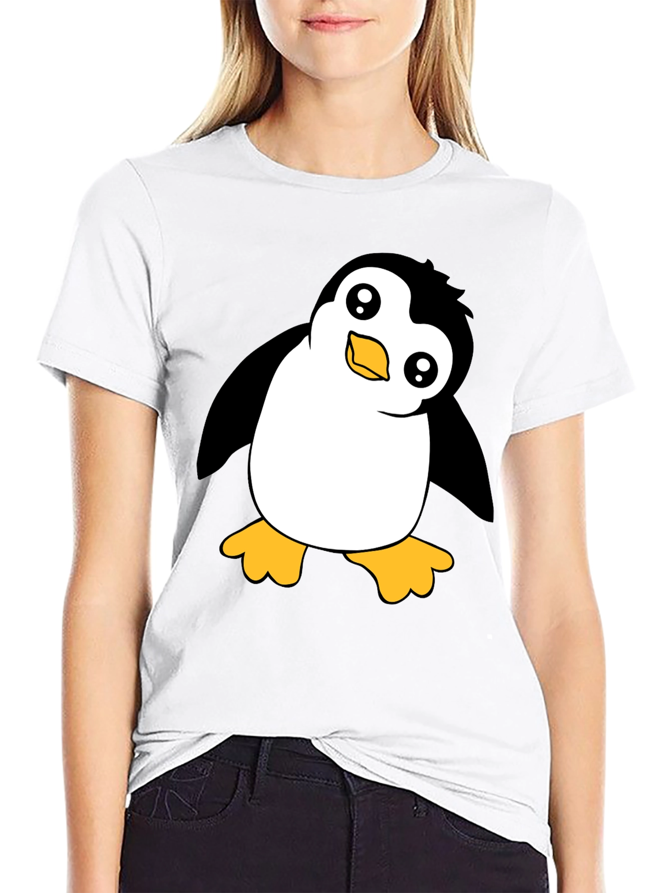Cute Penguin Graphic Black T-Shirt