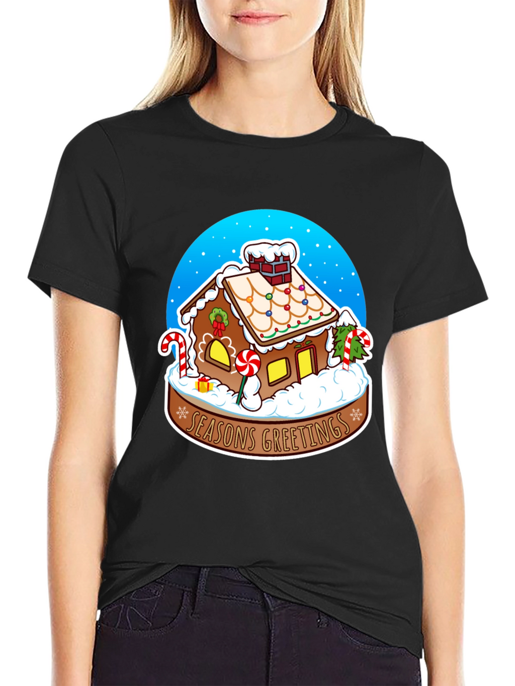 Seasons Greetings Gingerbread House Graphic Tee
