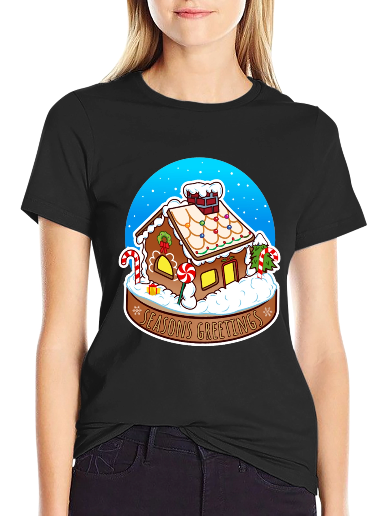 Seasons Greetings Gingerbread House Graphic Tee