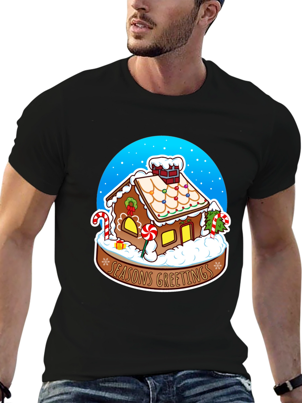 Seasons Greetings Gingerbread House Graphic Tee