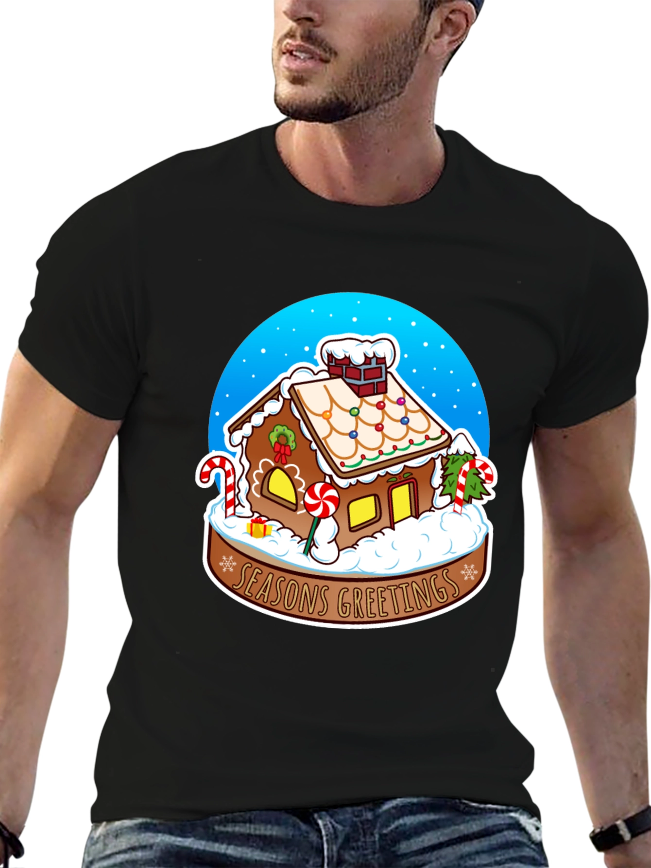 Seasons Greetings Gingerbread House Graphic Tee