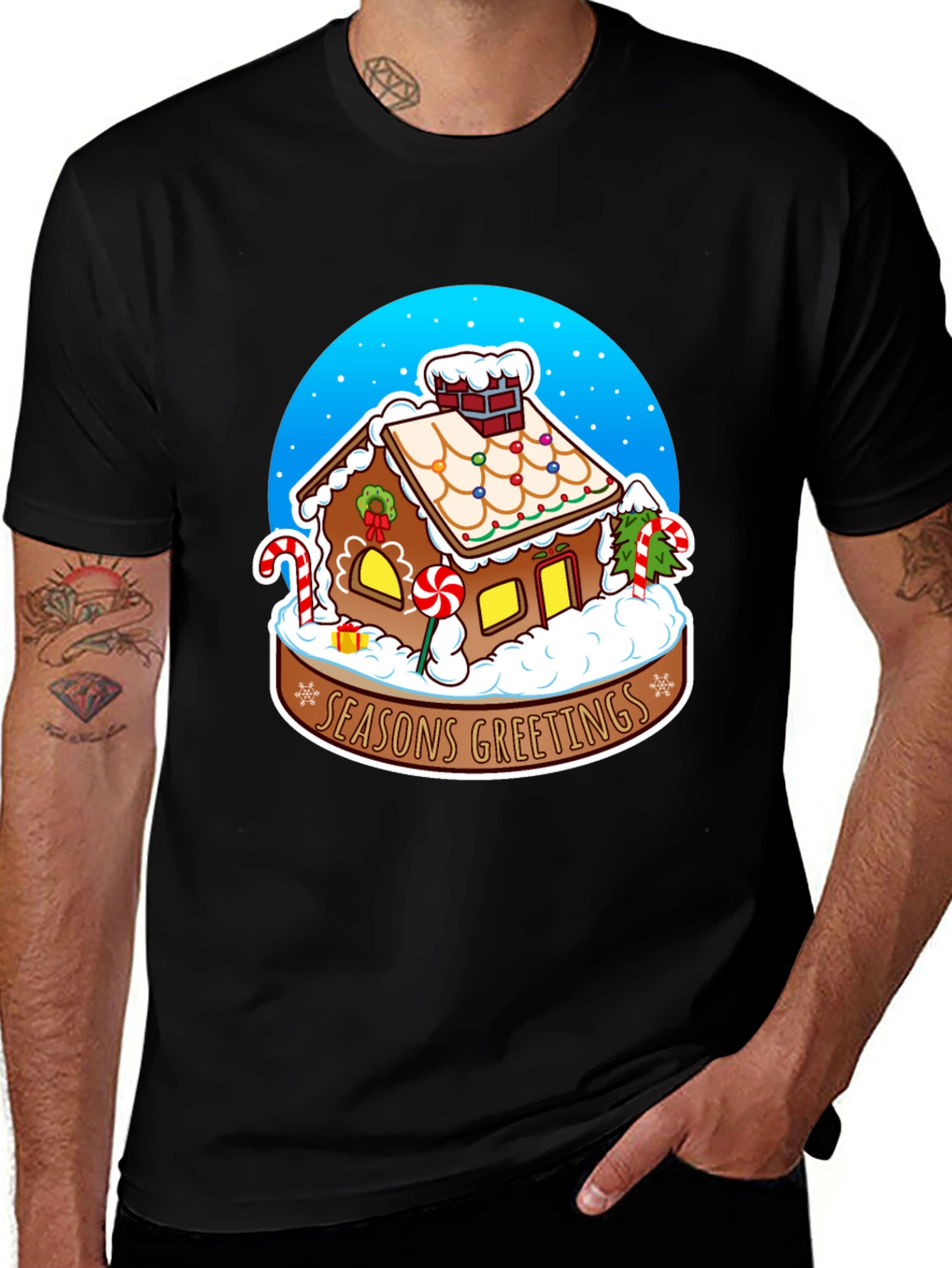 Seasons Greetings Gingerbread House Graphic Tee
