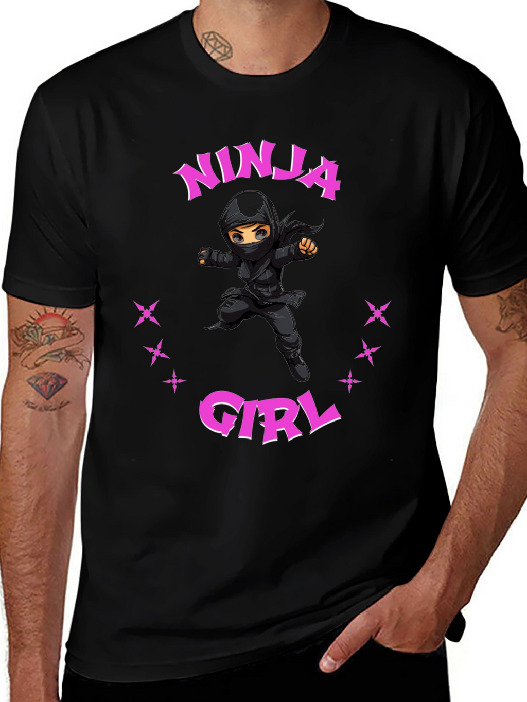 Ninja Girl Graphic Tee - Black Cotton Blend