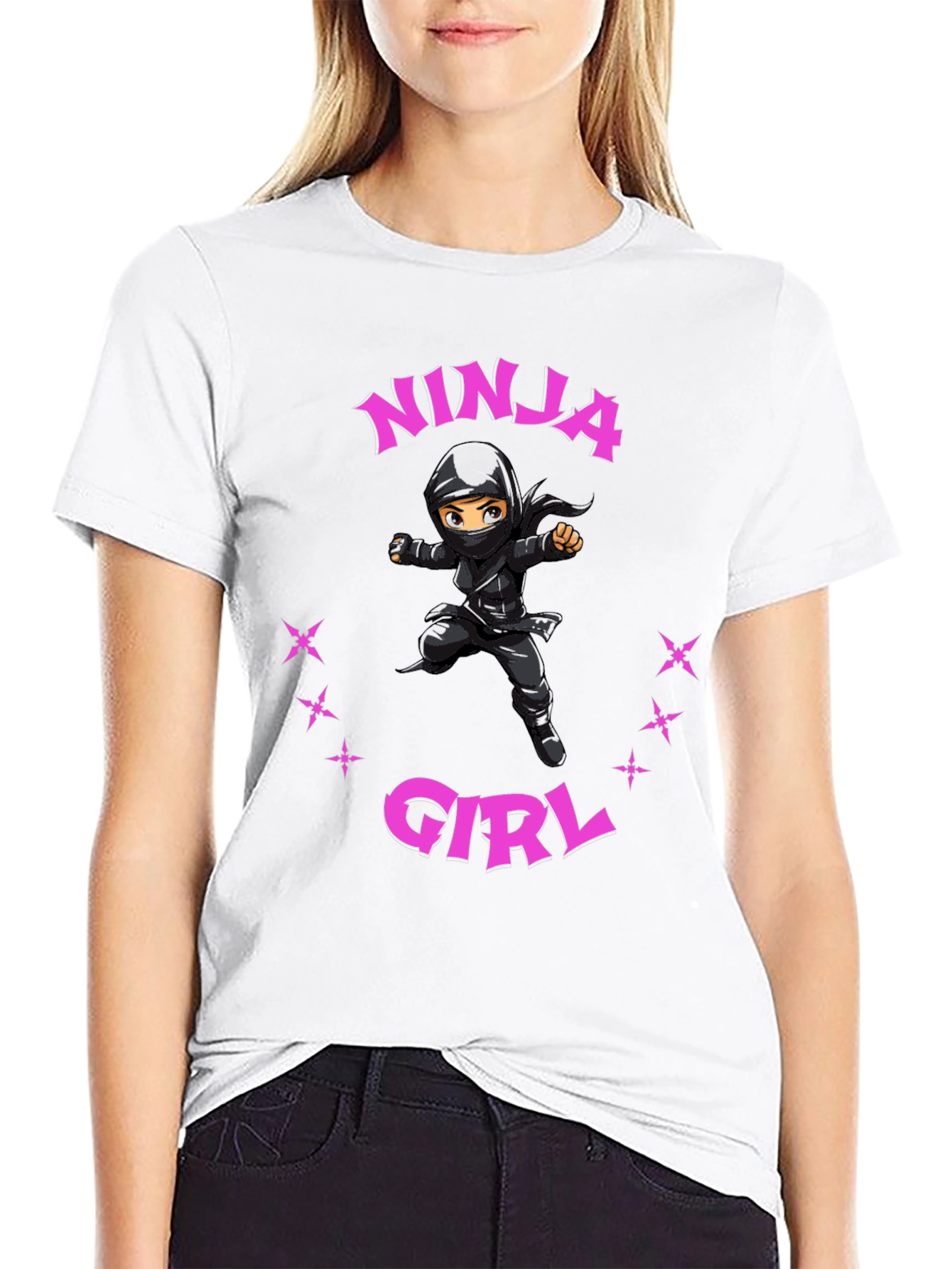 Ninja Girl Graphic Tee - Black Cotton Blend