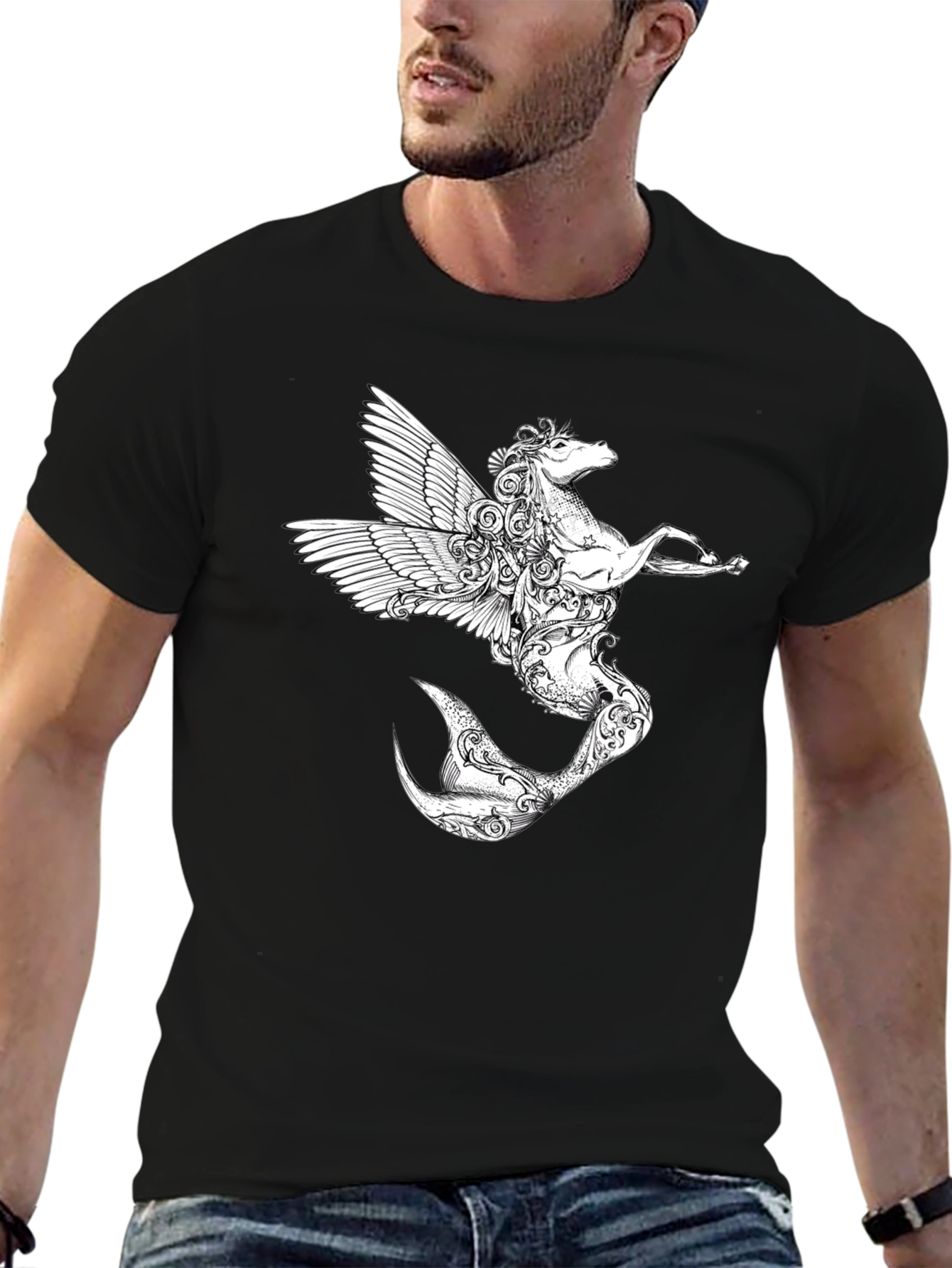 Mythical Creature Graphic Tee - Black Cotton Shirt