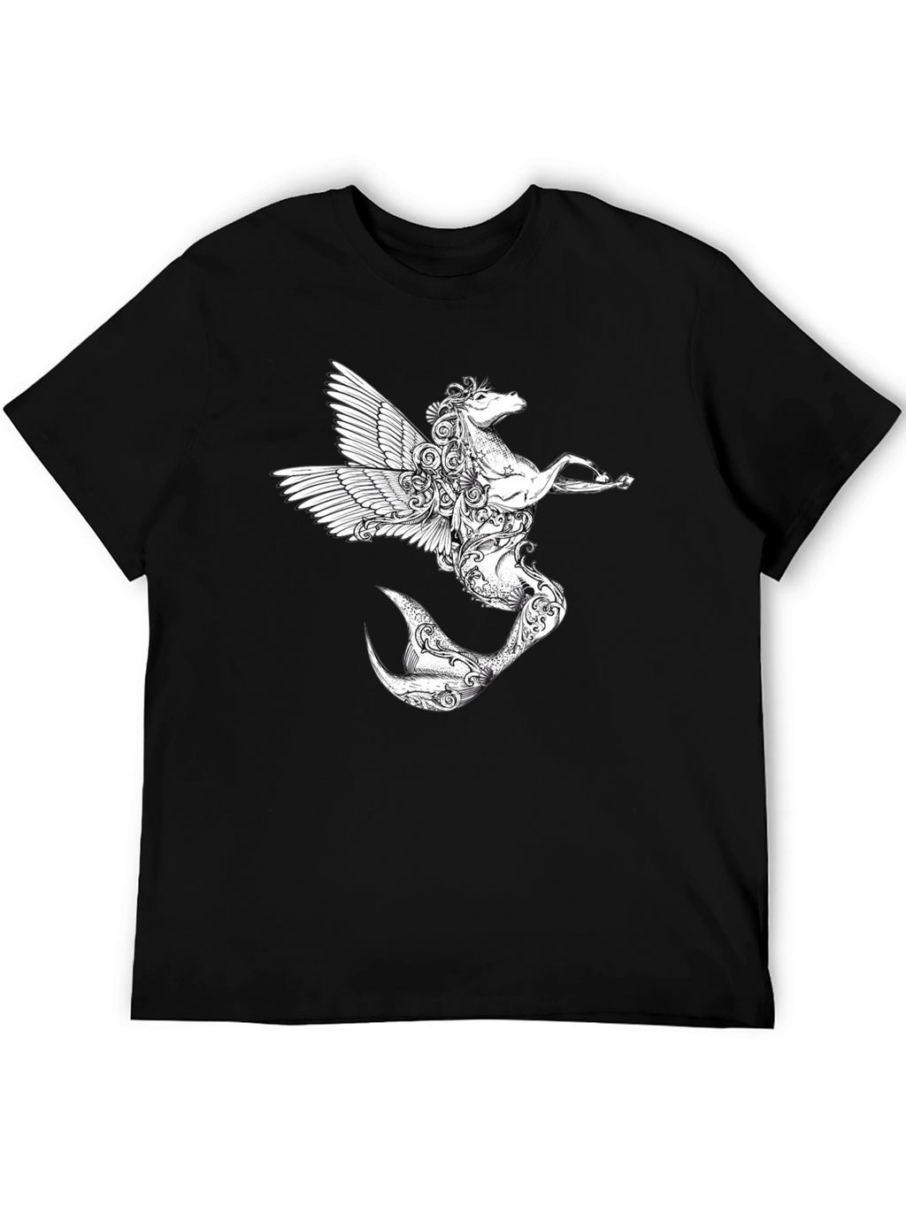 Mythical Creature Graphic Tee - Black Cotton Shirt