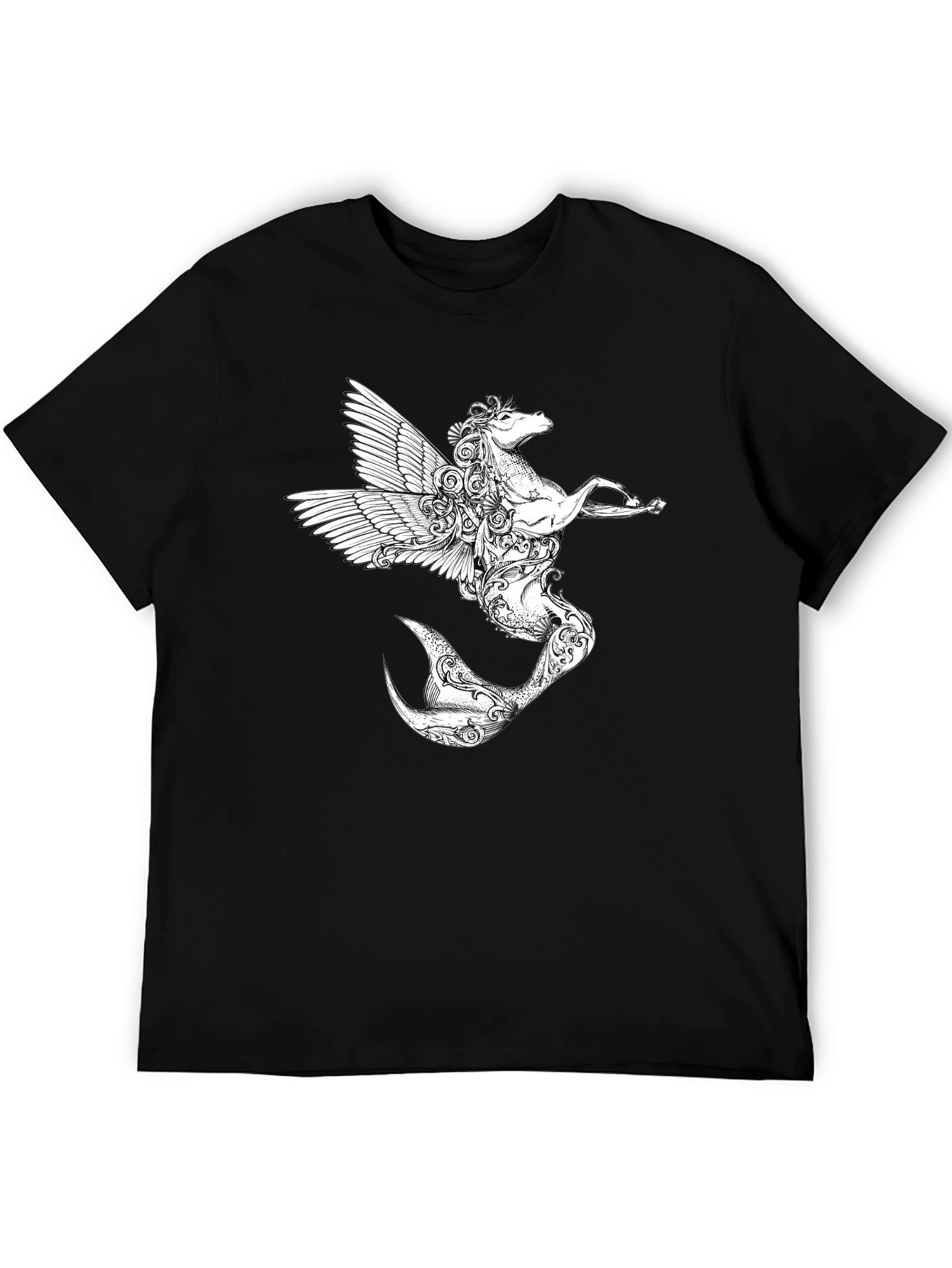 Mythical Creature Graphic Tee - Black Cotton Shirt