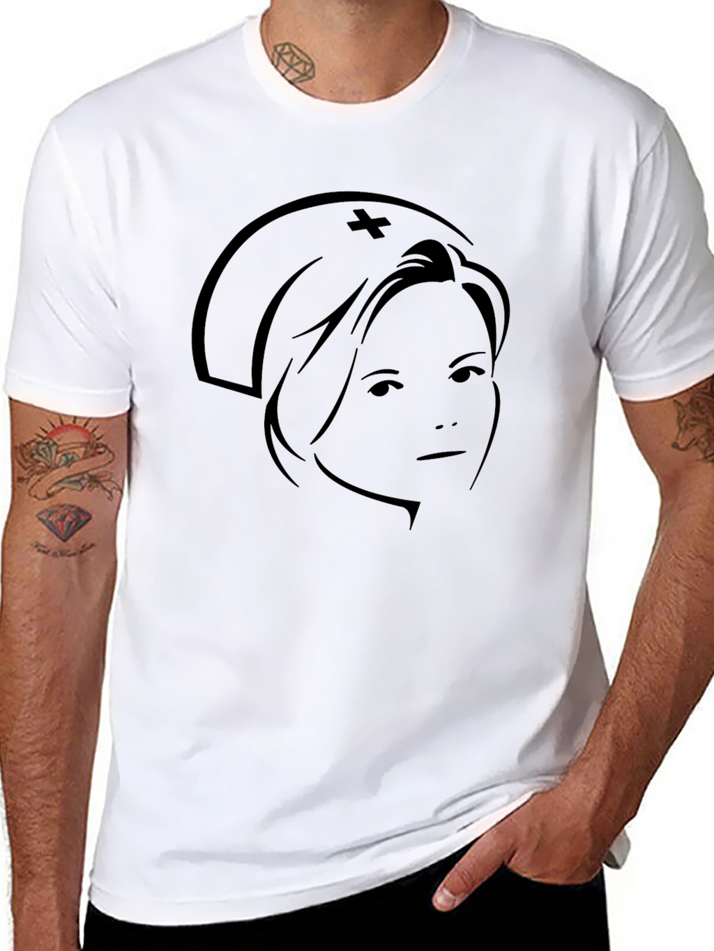 Nurse Silhouette Graphic Tee - Black Cotton T-Shirt