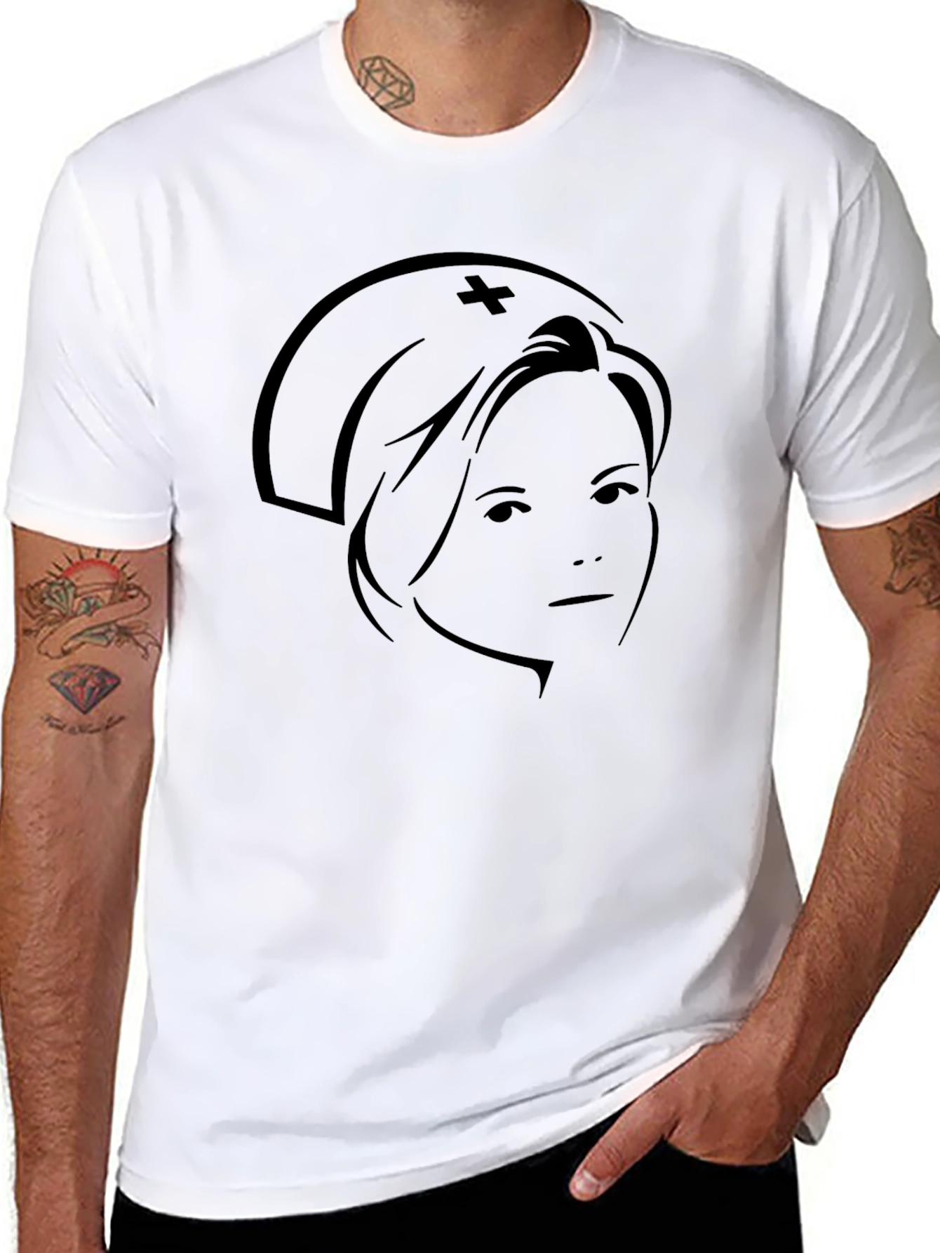 Nurse Silhouette Graphic Tee - Black Cotton T-Shirt