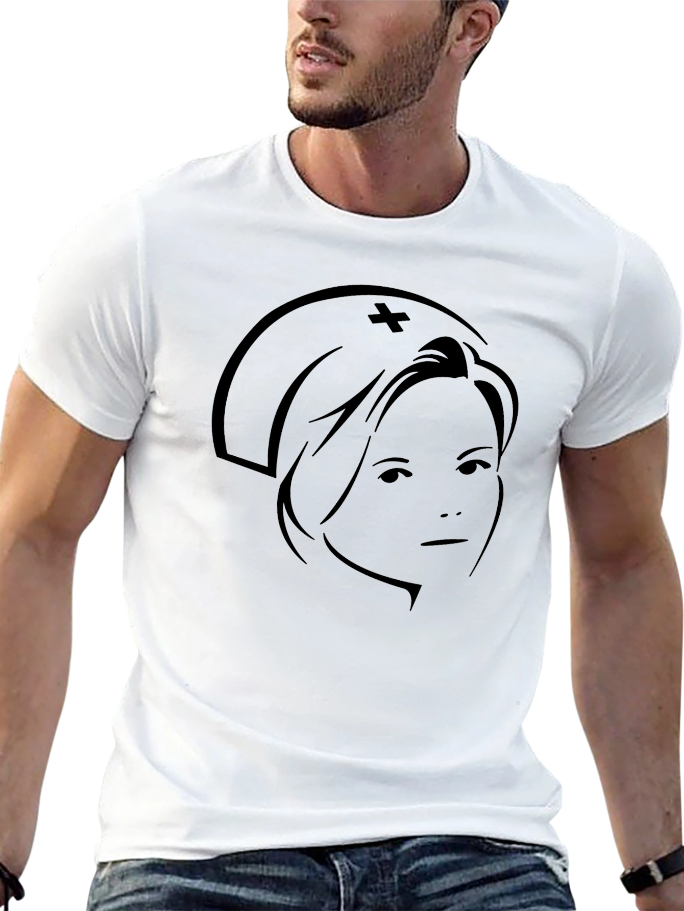 Nurse Silhouette Graphic Tee - Black Cotton T-Shirt