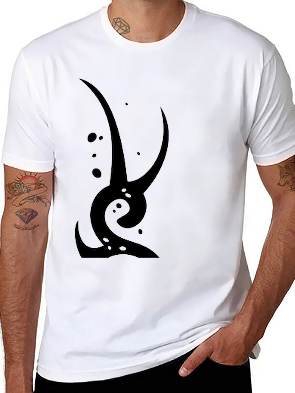 Abstract Graphic Tee - Black Cotton Casual Wear