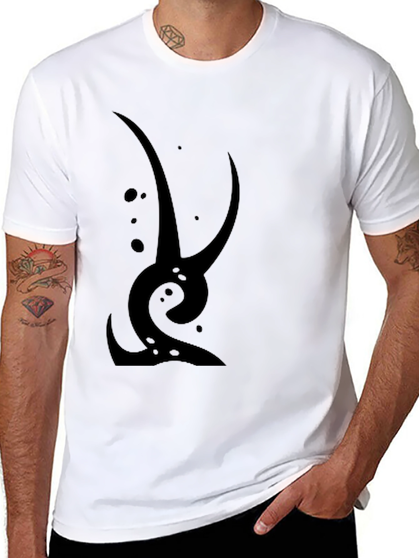 Abstract Graphic Tee - Black Cotton Casual Wear