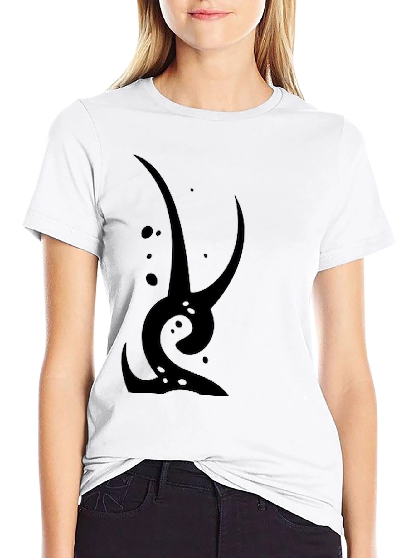 Abstract Graphic Tee - Black Cotton Casual Wear