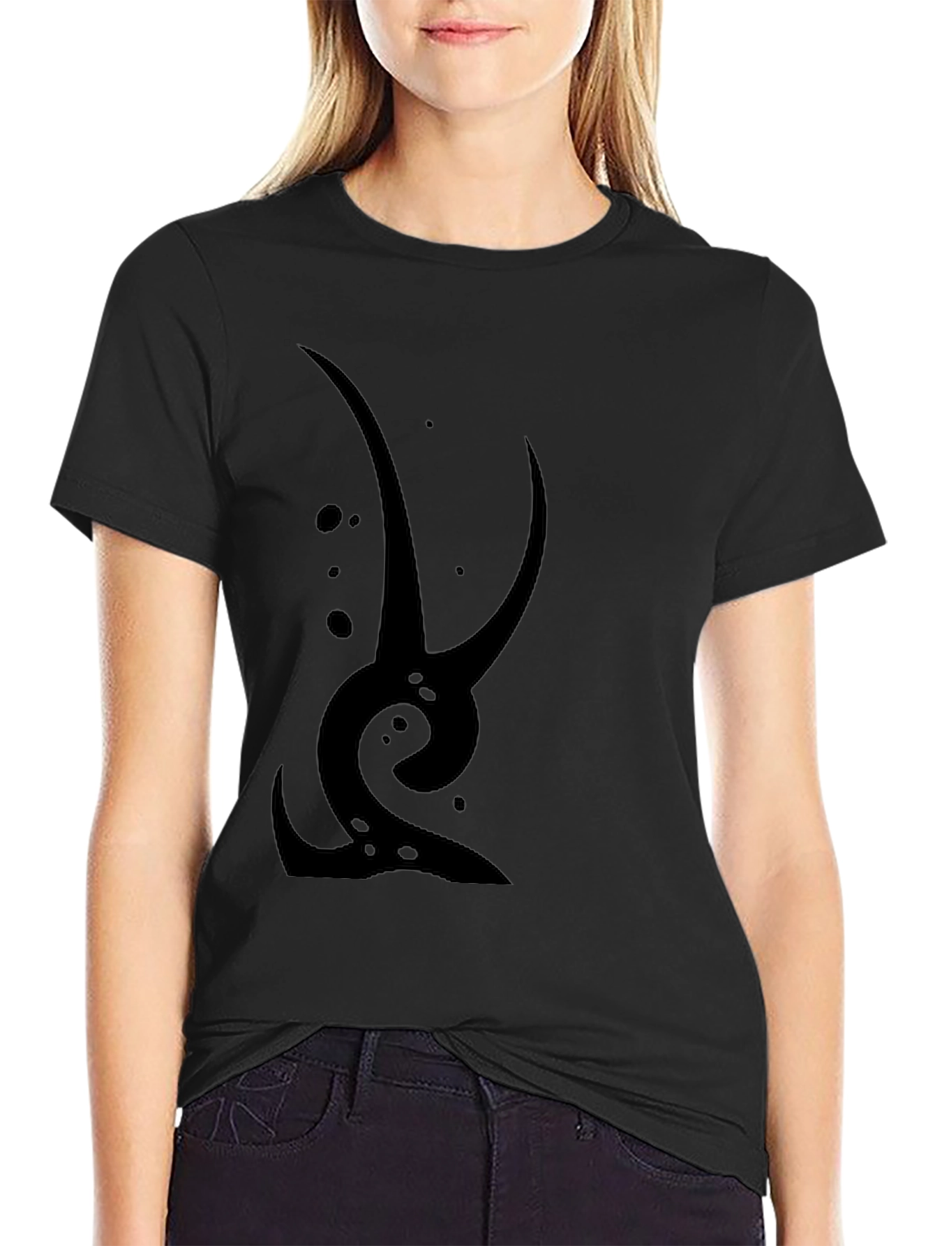 Abstract Graphic Tee - Black Cotton Casual Wear