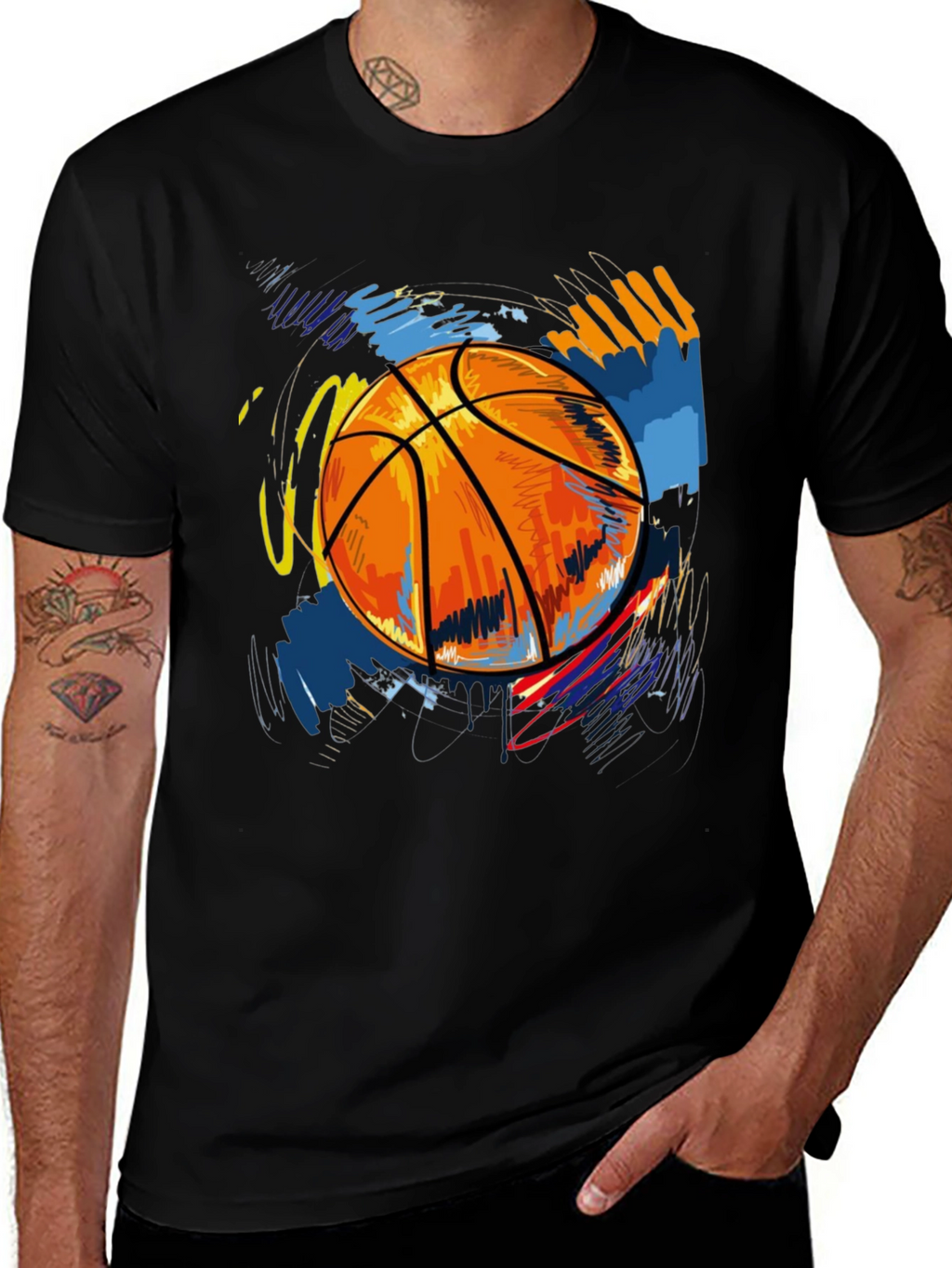 Basketball Graphic Print Tee - Black