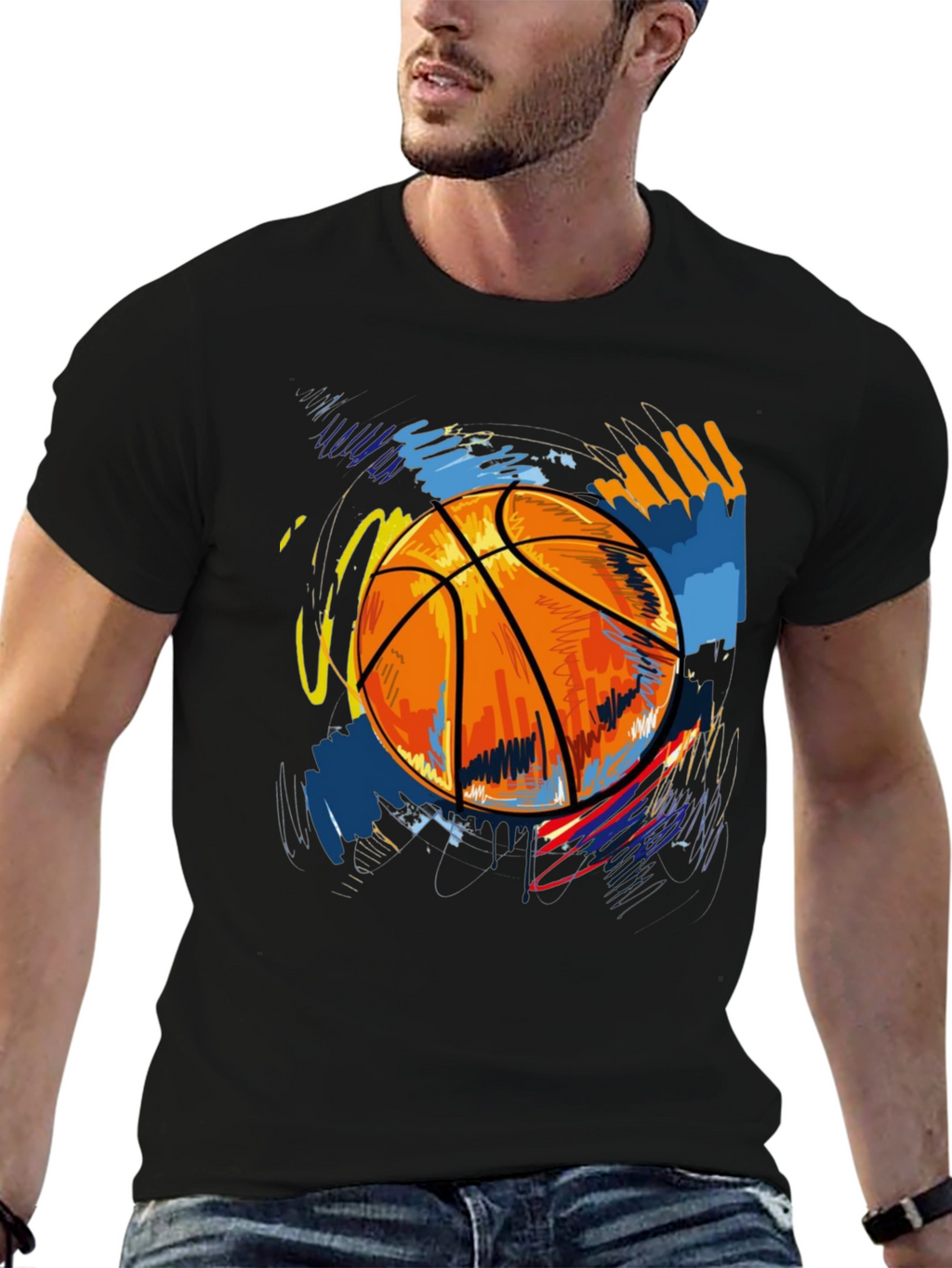 Basketball Graphic Print Tee - Black
