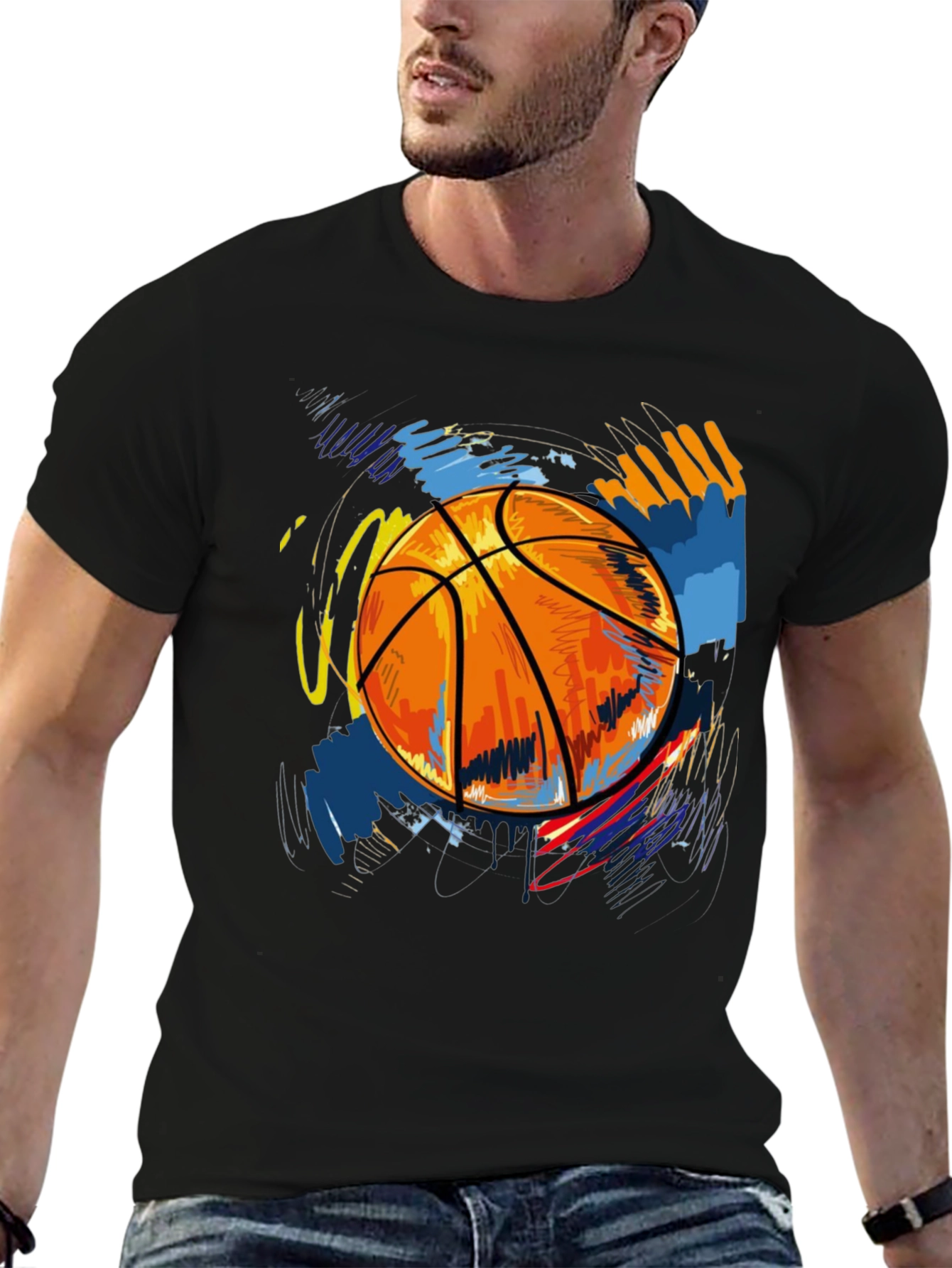 Basketball Graphic Print Tee - Black
