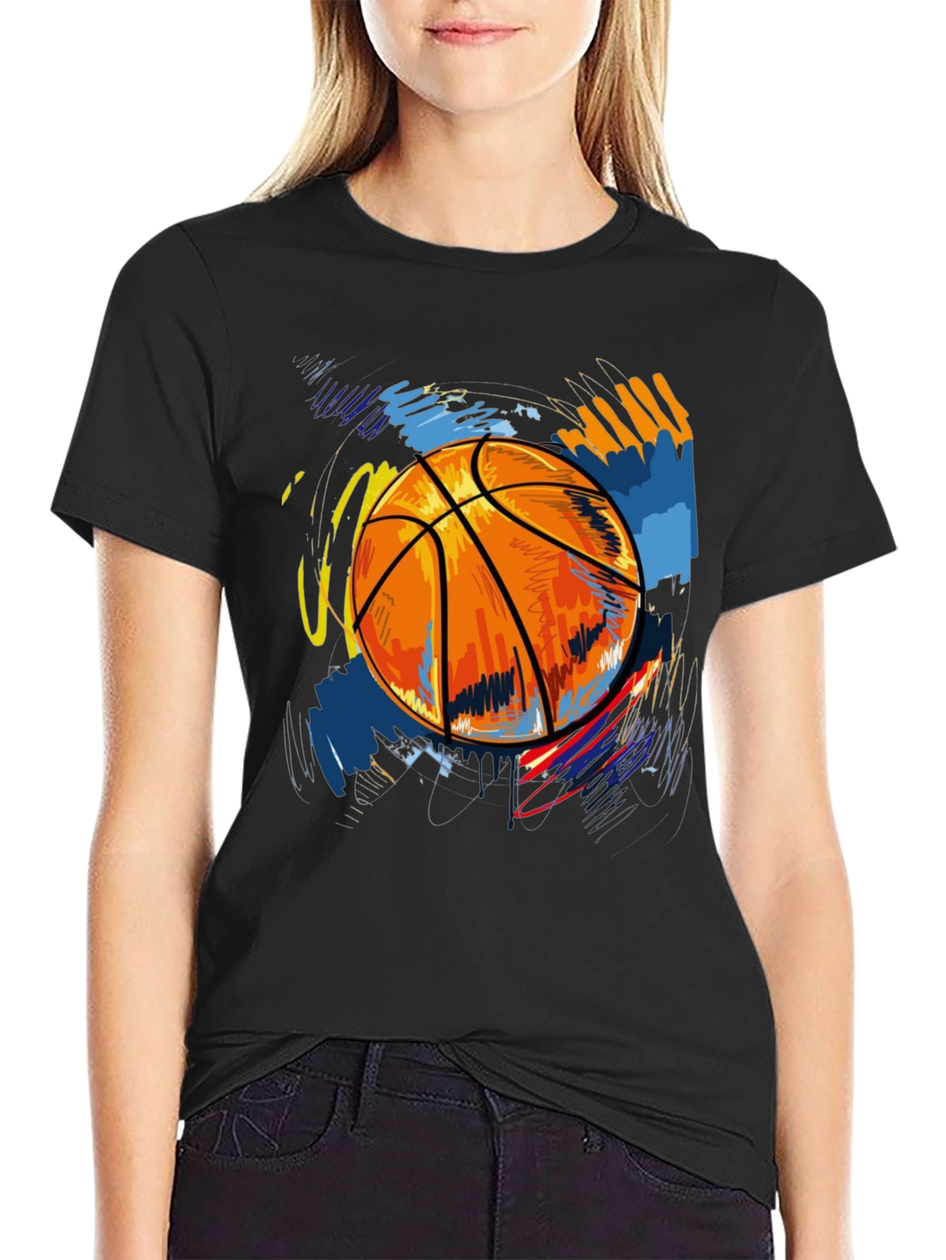 Basketball Graphic Print Tee - Black
