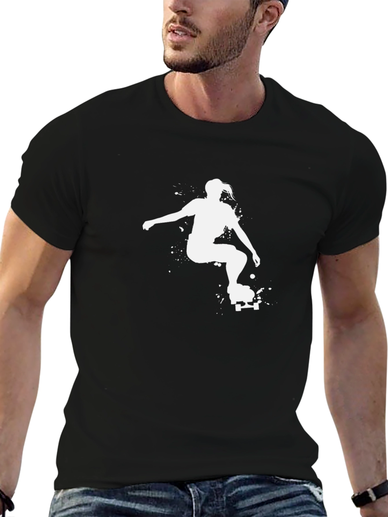 Skateboarder Graphic Tee - Stylish Black Cotton T-Shirt