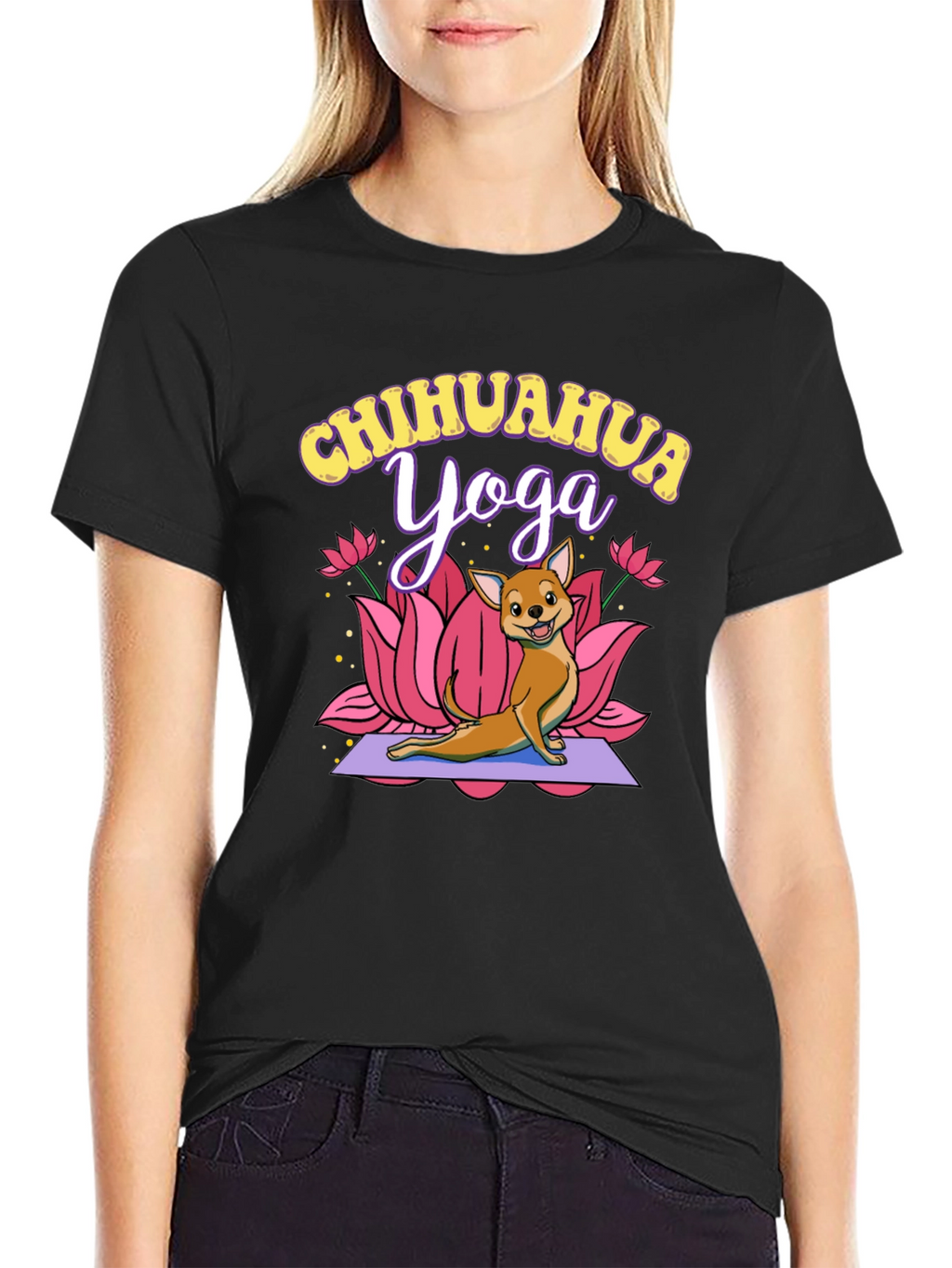 Chihuahua Yoga Graphic Tee - Black Cotton T-Shirt