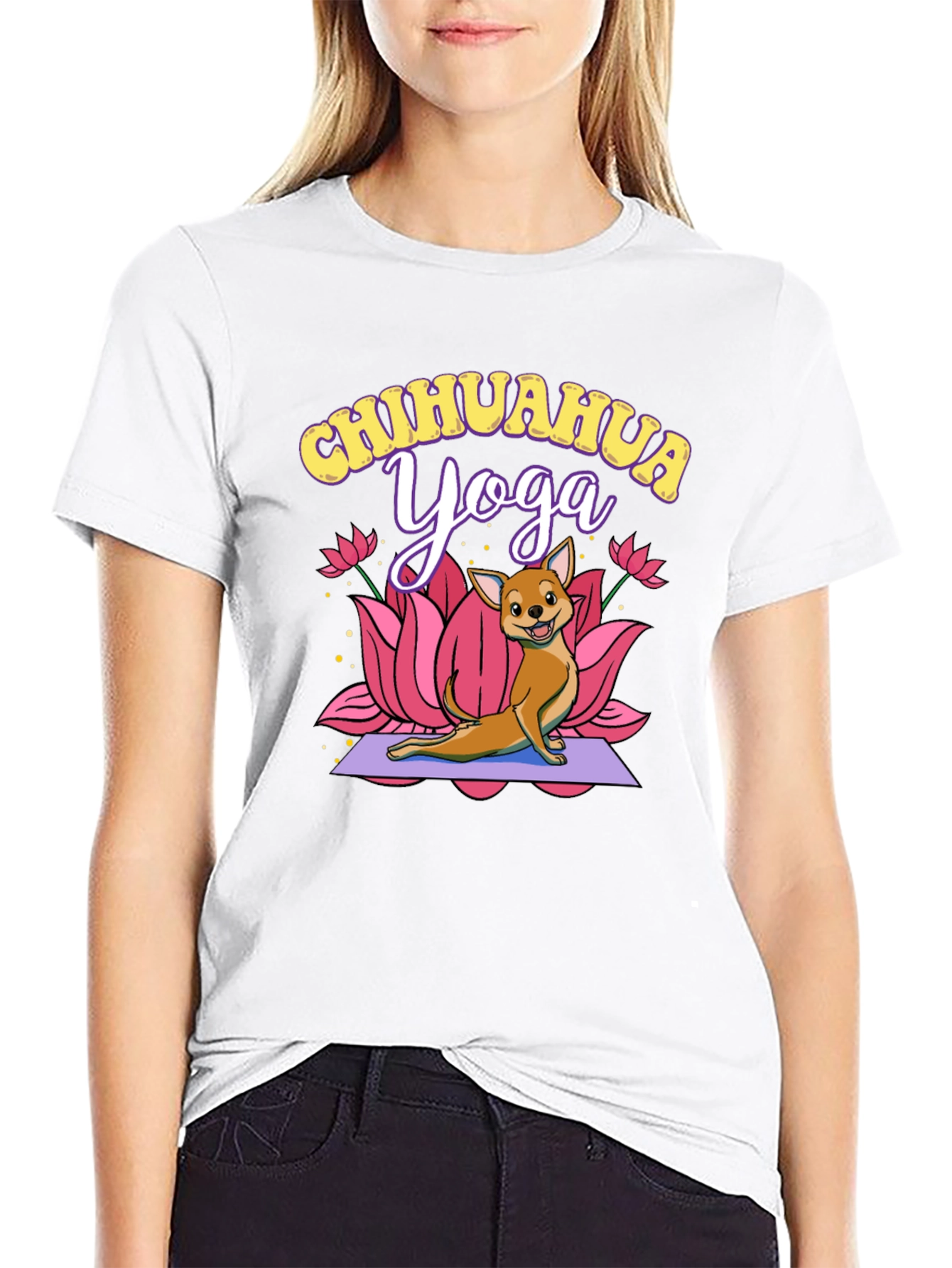 Chihuahua Yoga Graphic Tee - Black Cotton T-Shirt
