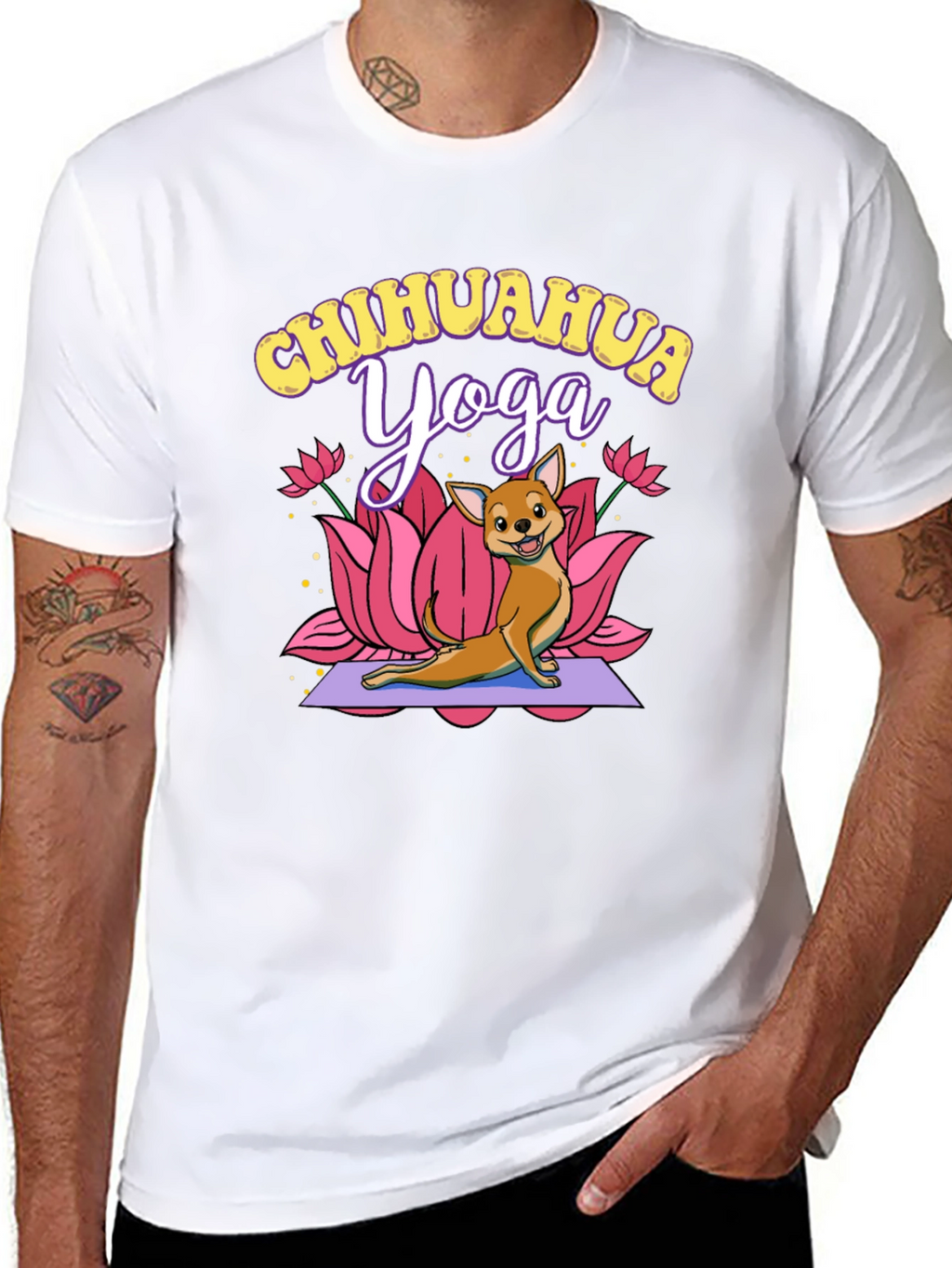 Chihuahua Yoga Graphic Tee - Black Cotton T-Shirt