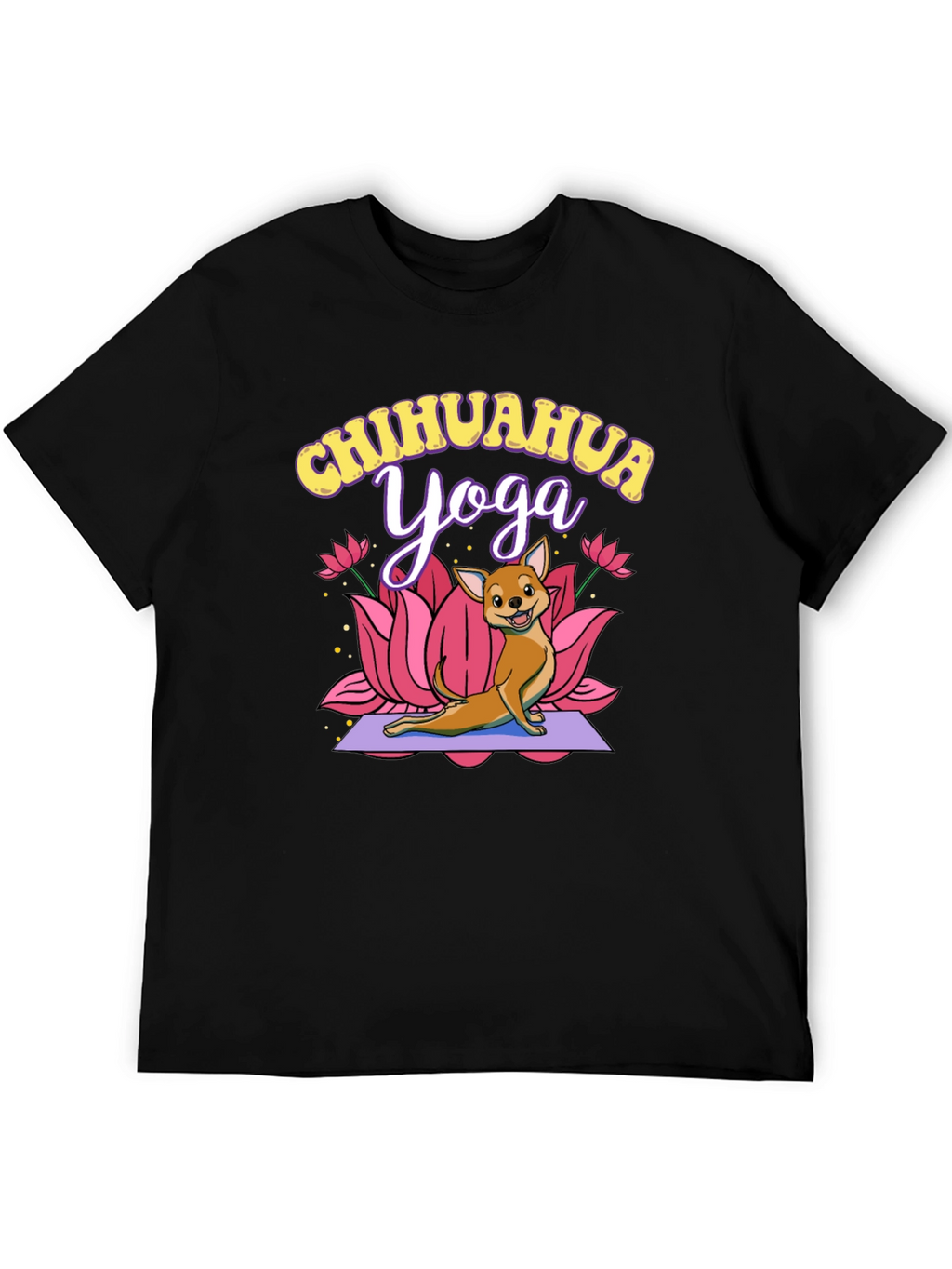 Chihuahua Yoga Graphic Tee - Black Cotton T-Shirt
