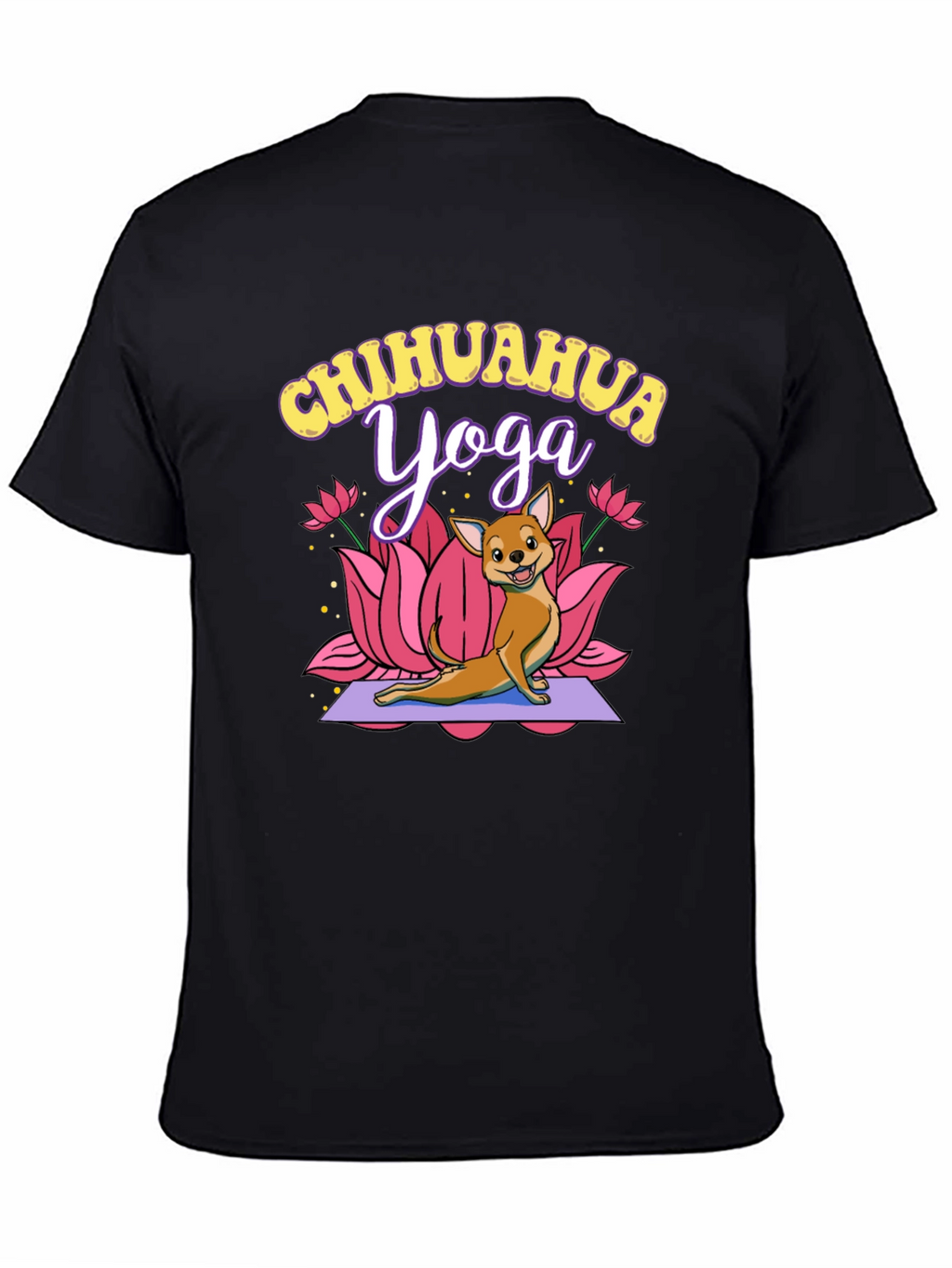 Chihuahua Yoga Graphic Tee - Black Cotton T-Shirt