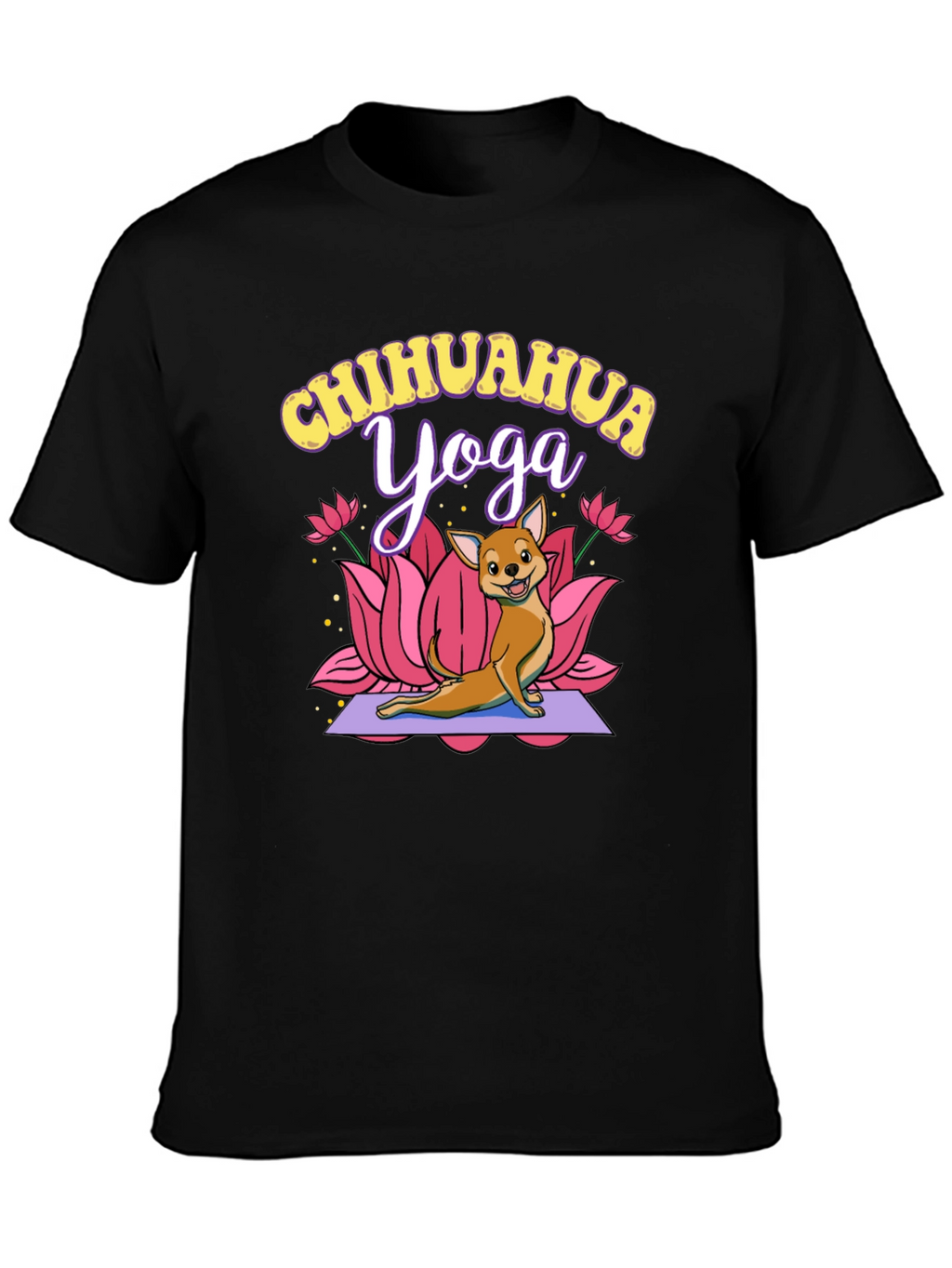 Chihuahua Yoga Graphic Tee - Black Cotton T-Shirt