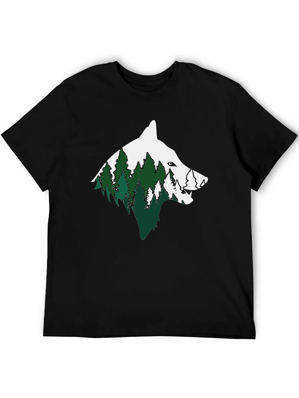 Wolf & Forest Graphic Print Mens Black T-Shirt