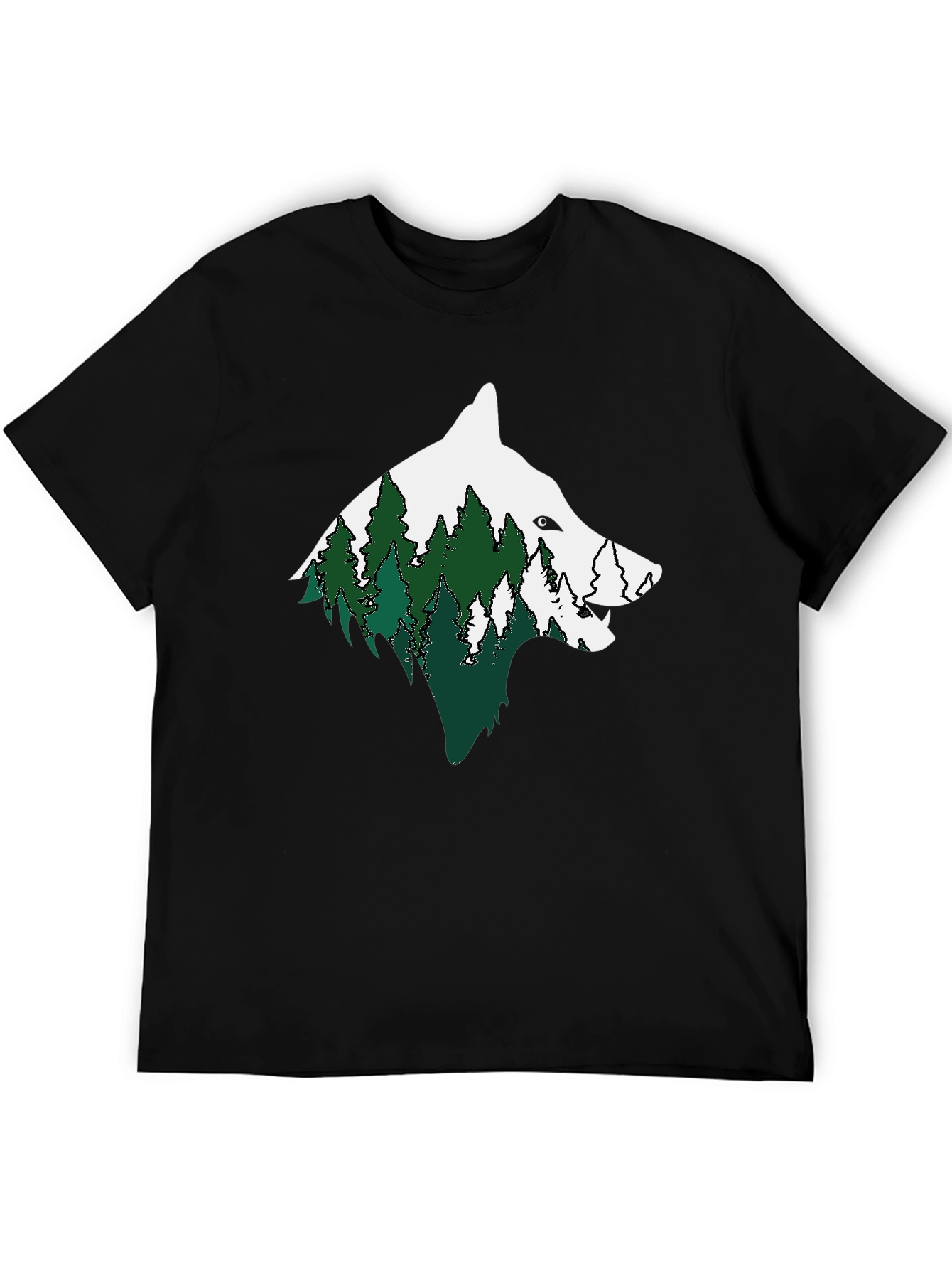 Wolf & Forest Graphic Print Mens Black T-Shirt