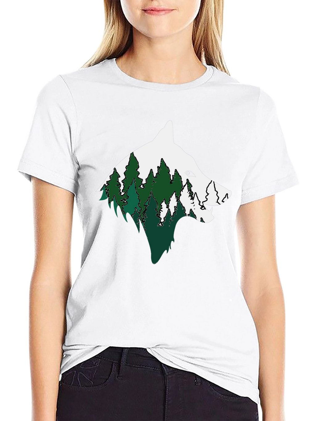 Wolf & Forest Graphic Print Mens Black T-Shirt