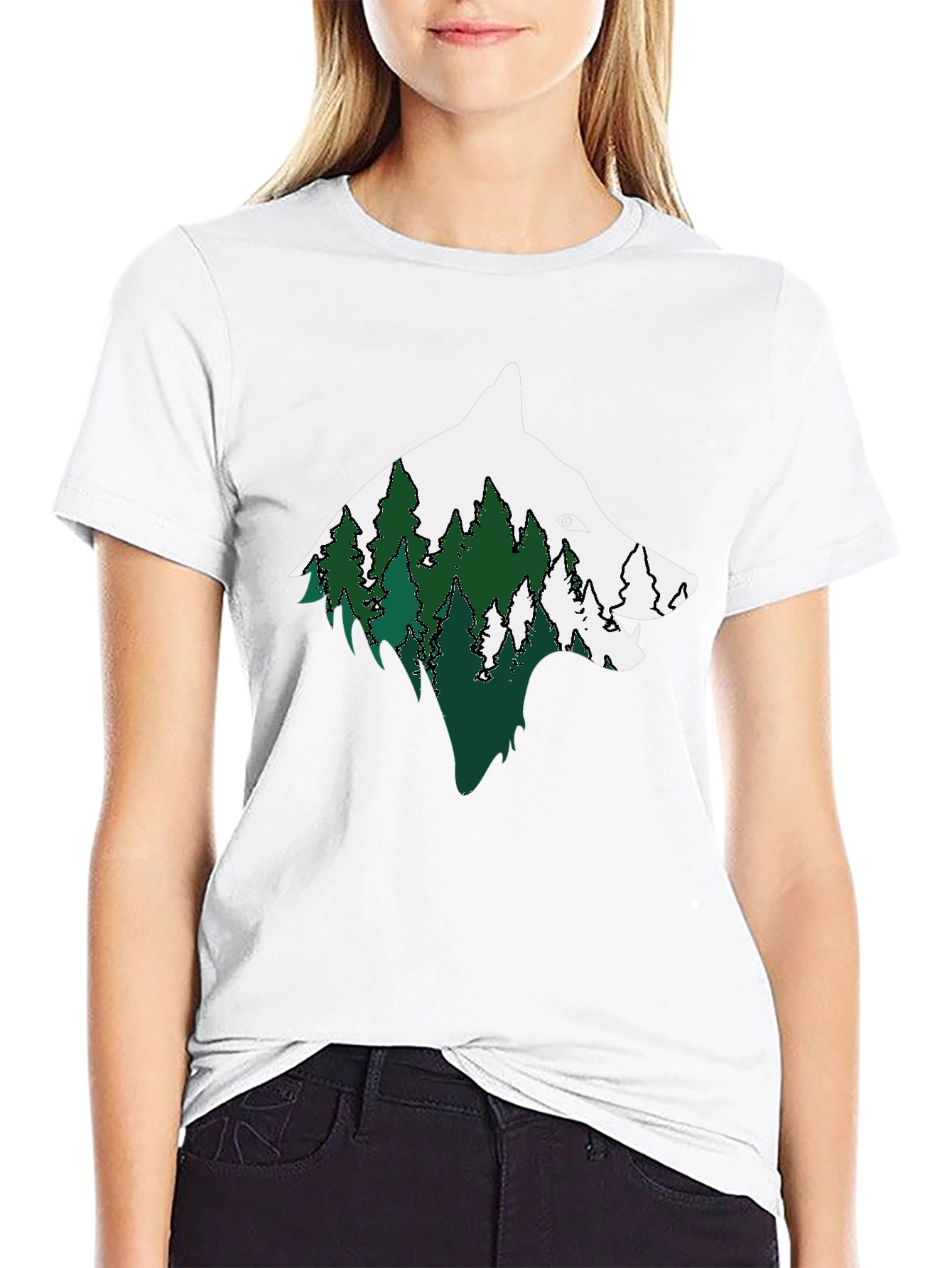 Wolf & Forest Graphic Print Mens Black T-Shirt