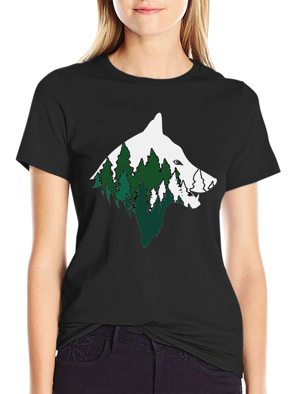 Wolf & Forest Graphic Print Mens Black T-Shirt