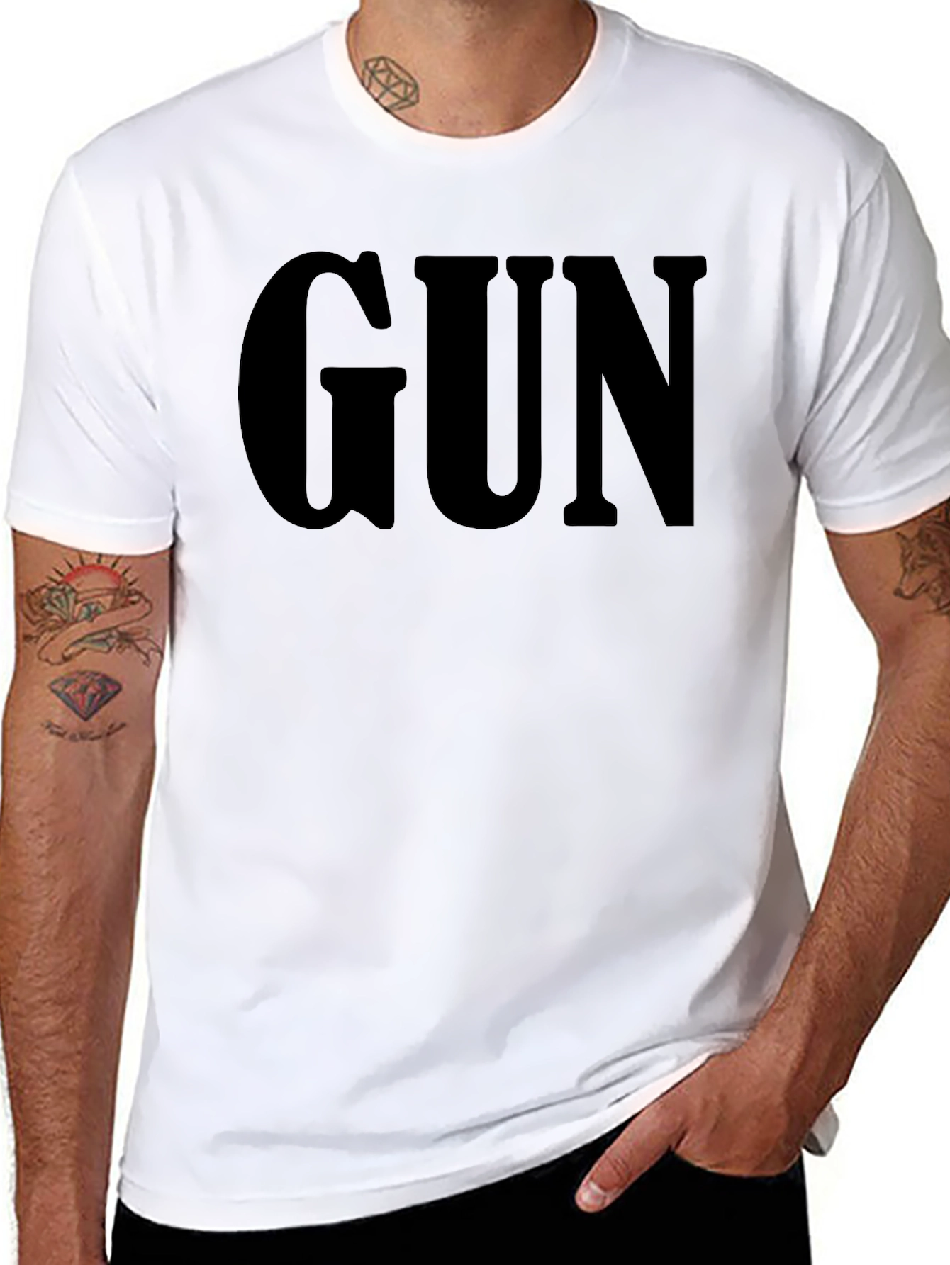 Mens GUN Graphic Print Black T-Shirt