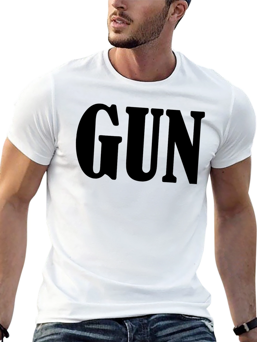 Mens GUN Graphic Print Black T-Shirt