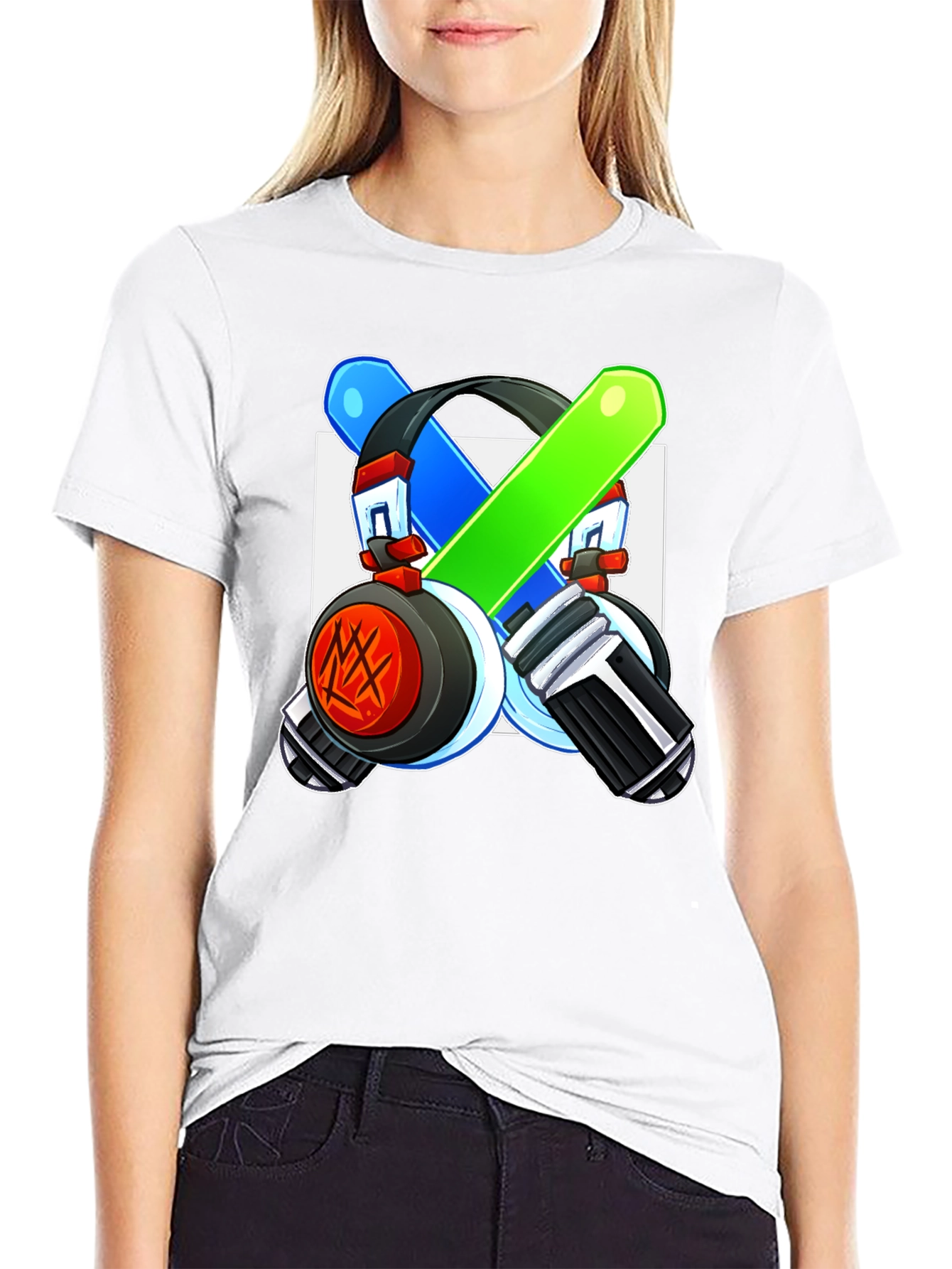 Cool Graphic Tee - Headphones & Light Saber Design