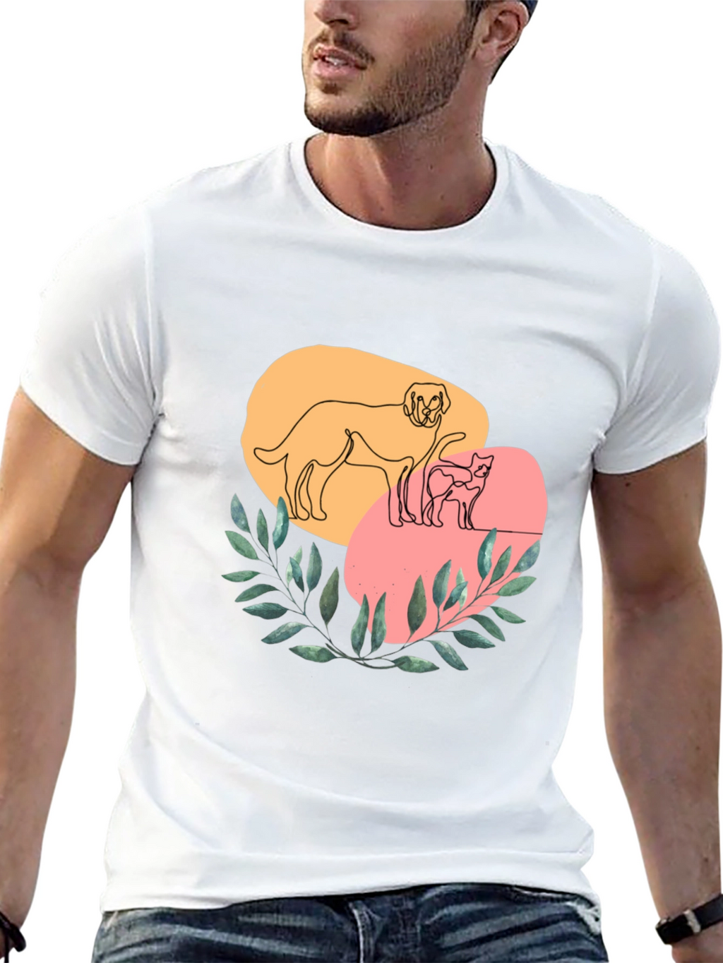 Dog and Cat Line Art Graphic Tee