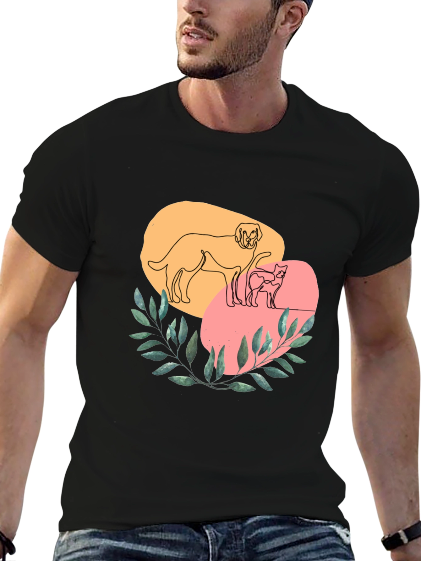 Dog and Cat Line Art Graphic Tee