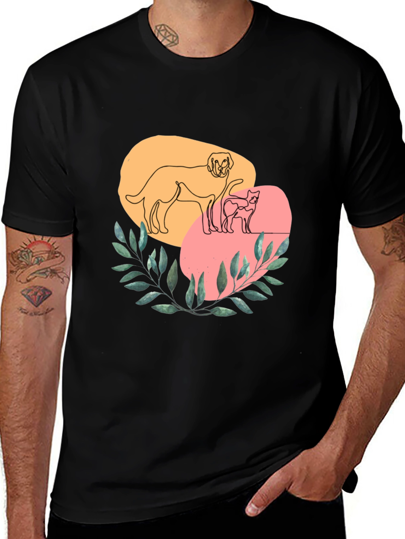 Dog and Cat Line Art Graphic Tee