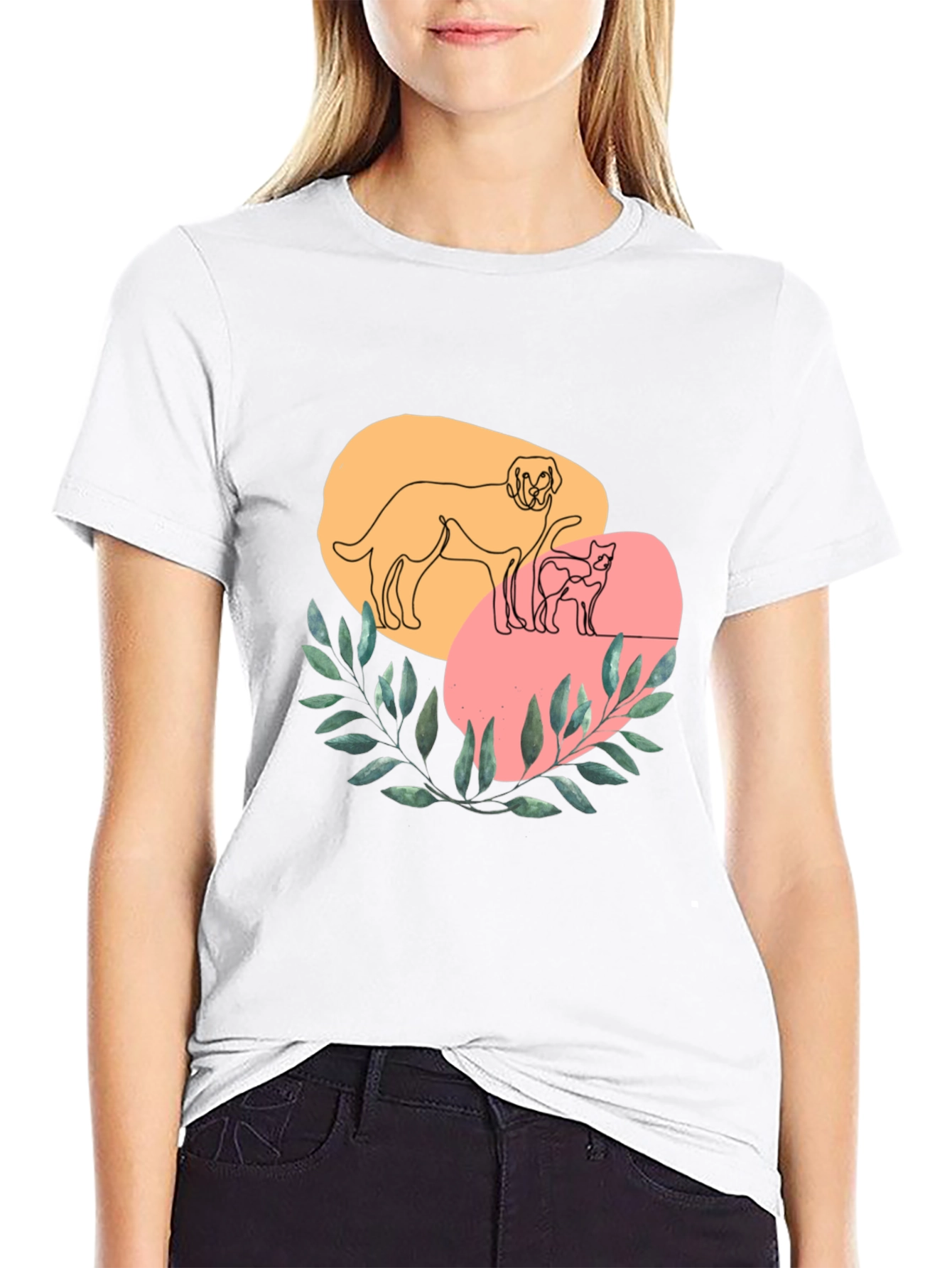 Dog and Cat Line Art Graphic Tee