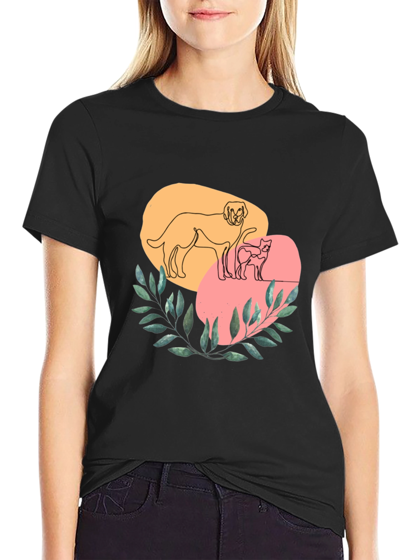 Dog and Cat Line Art Graphic Tee