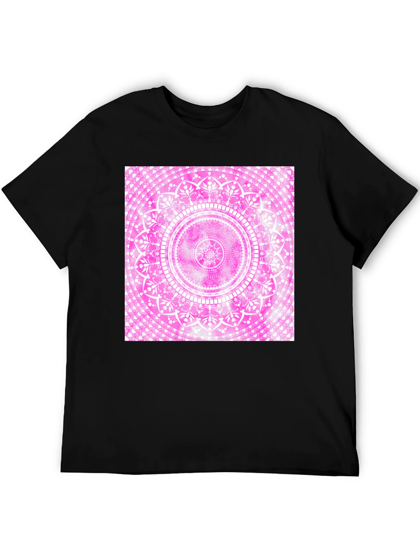 Pink Mandala Graphic Tee - Black Cotton Blend