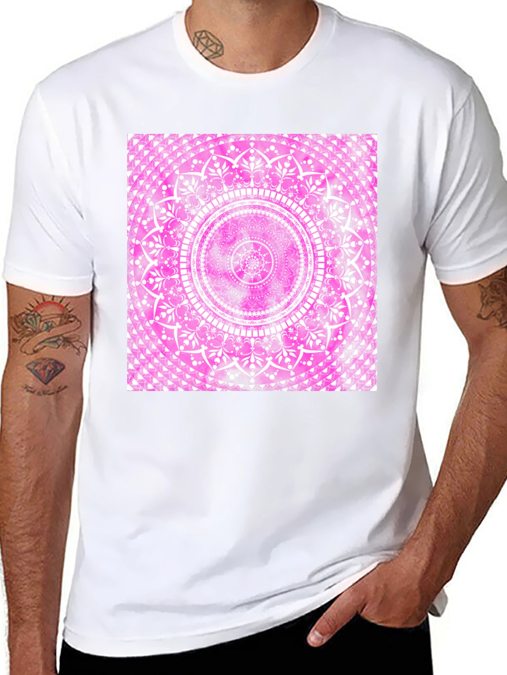 Pink Mandala Graphic Tee - Black Cotton Blend