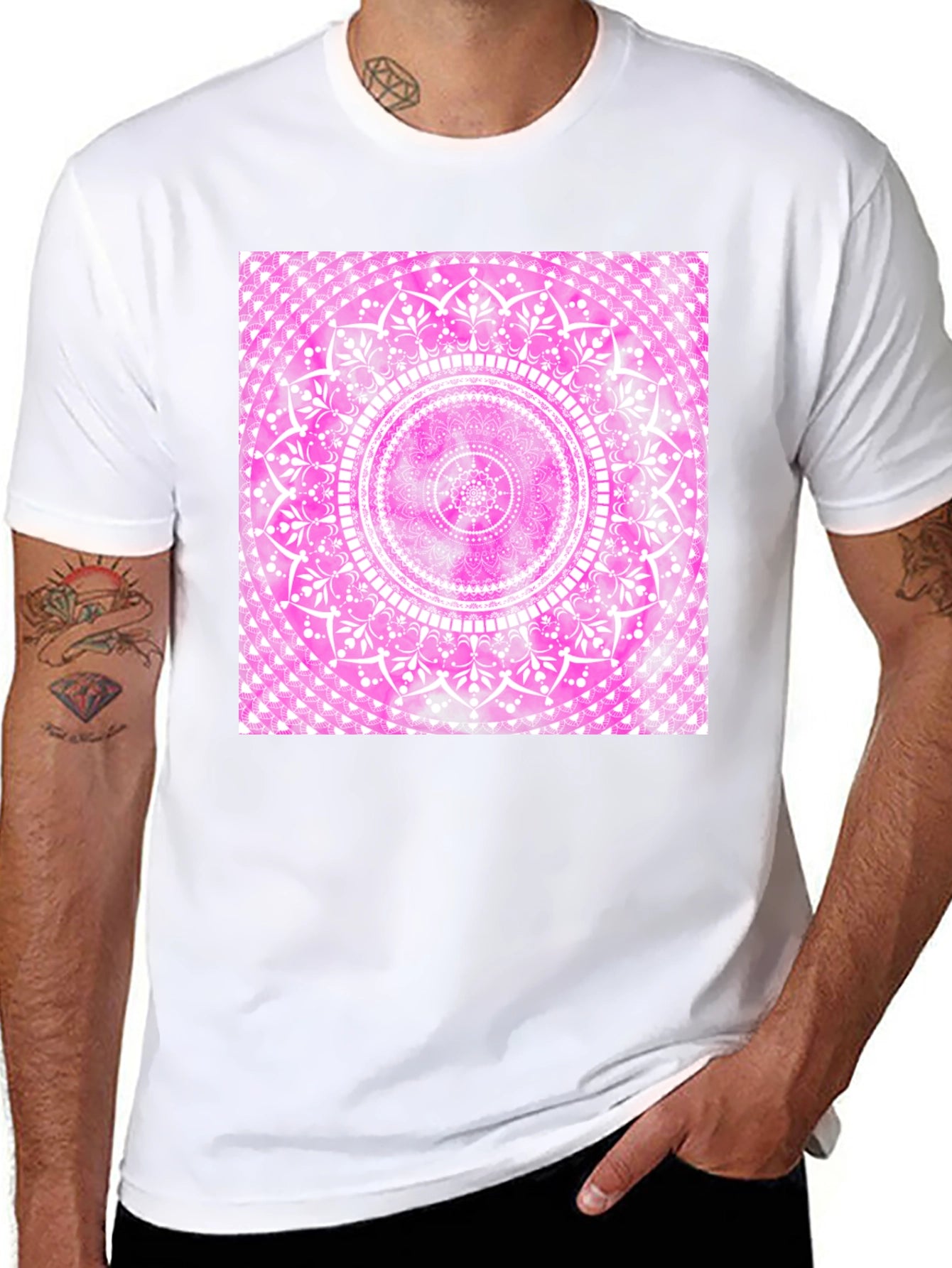 Pink Mandala Graphic Tee - Black Cotton Blend