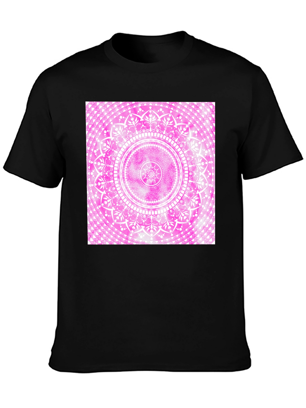 Pink Mandala Graphic Tee - Black Cotton Blend